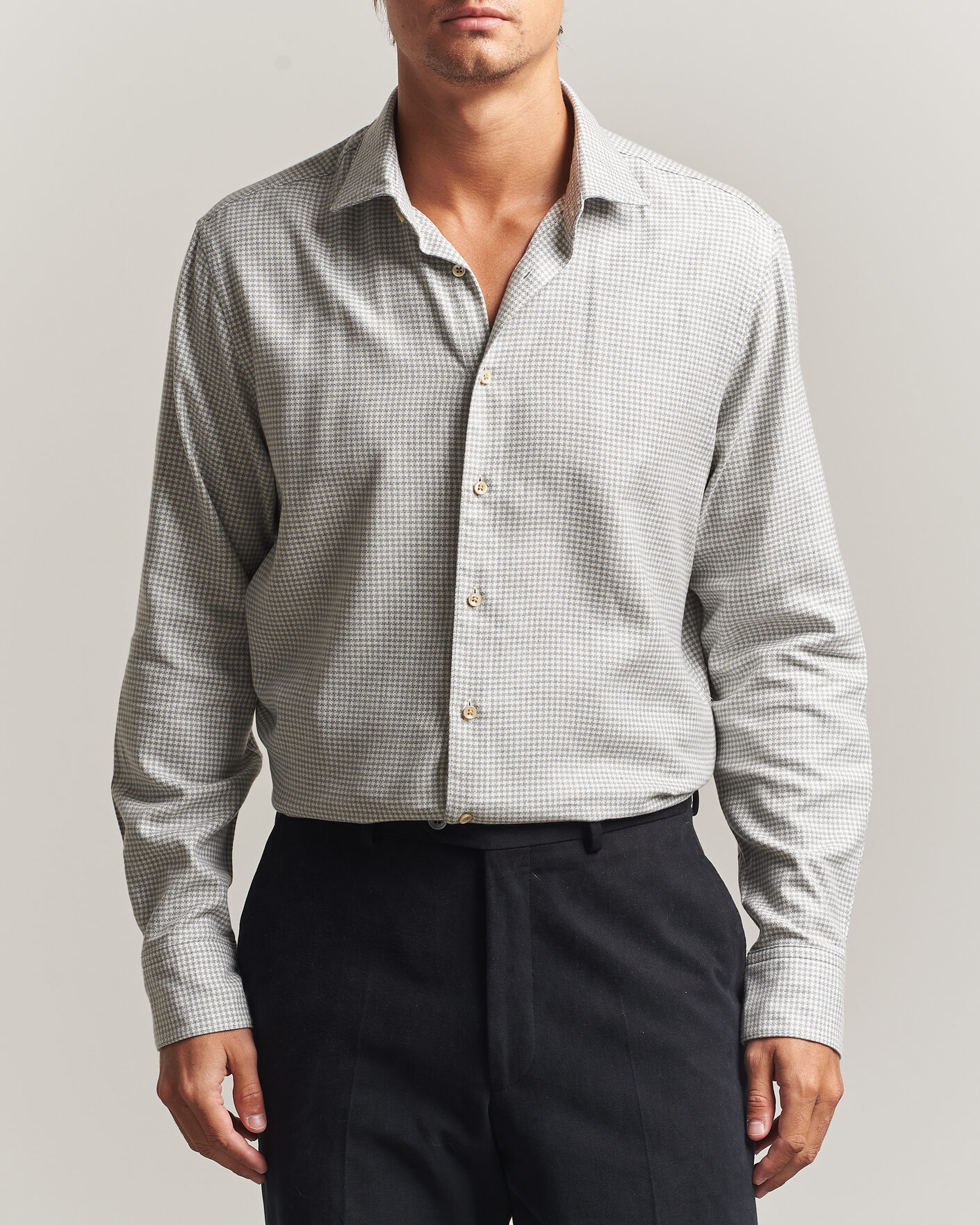 Herren | Hemden | Stenströms | Regular Fit Houndstooth Flannel Shirt Grey