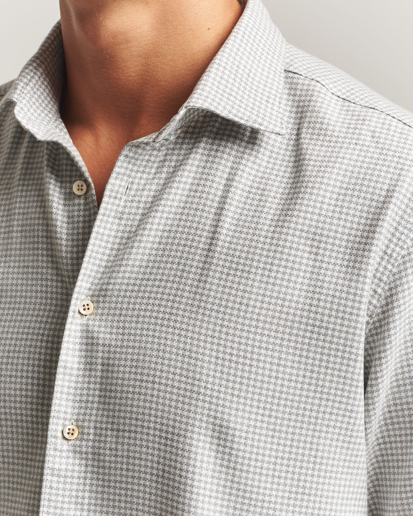 Herren | Hemden | Stenströms | Regular Fit Houndstooth Flannel Shirt Grey