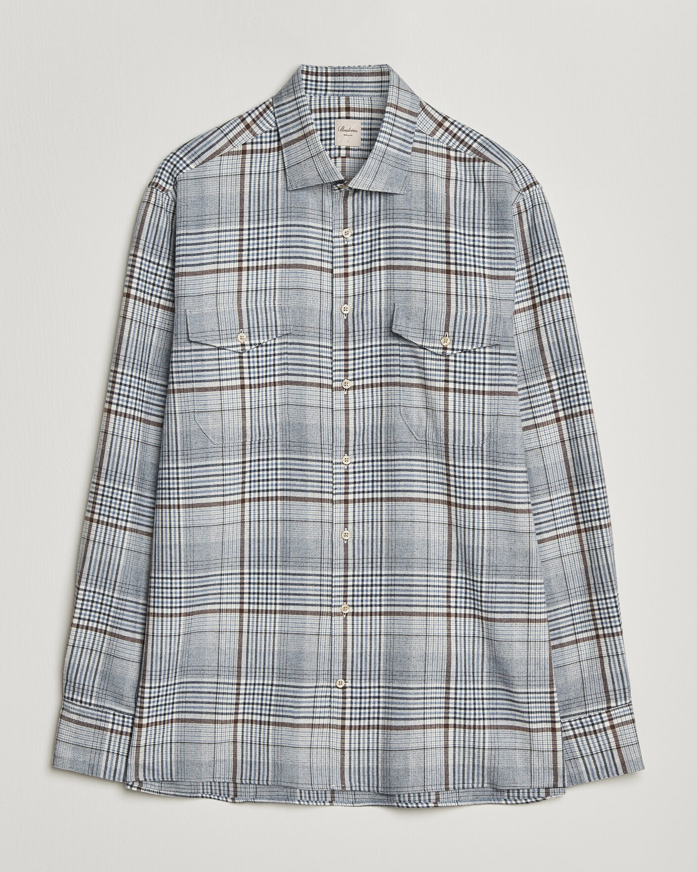 Herren | Hemden | Stenströms | Regular Fit Front Pocket Flannel Shirt Blue