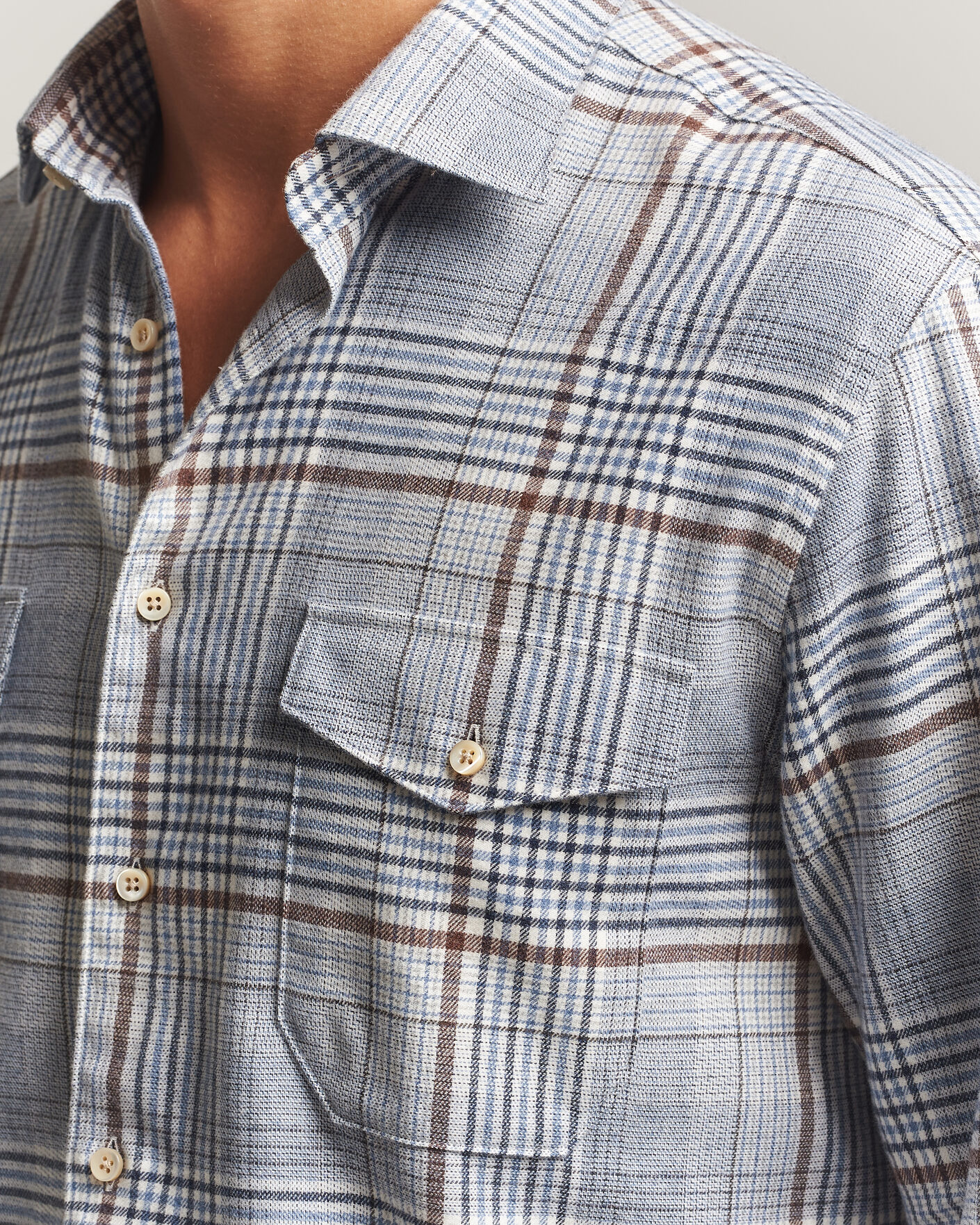 Herren | Hemden | Stenströms | Regular Fit Front Pocket Flannel Shirt Blue