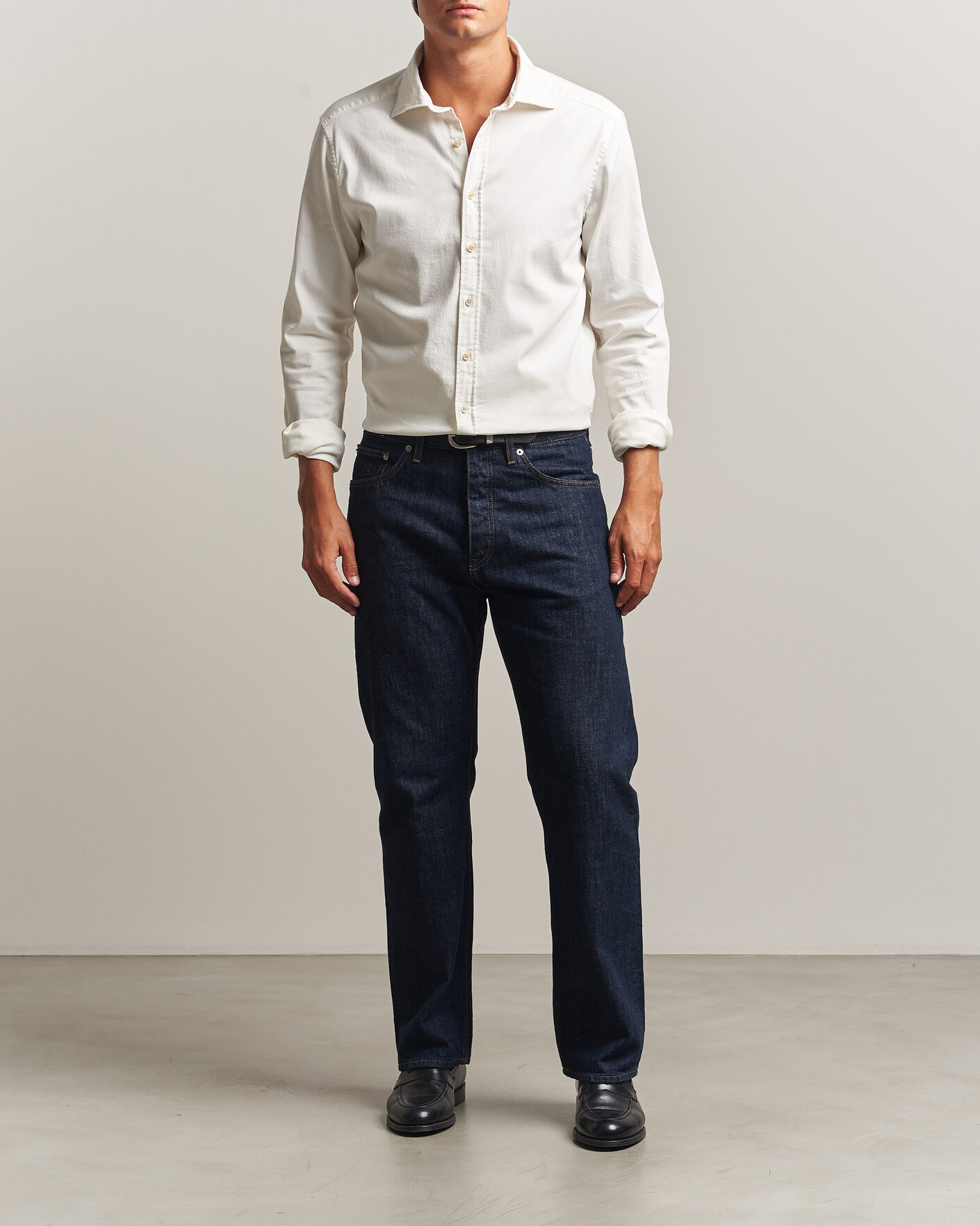 Herren | Hemden | Stenströms | Slimline Garment Washed Shirt Off White Denim