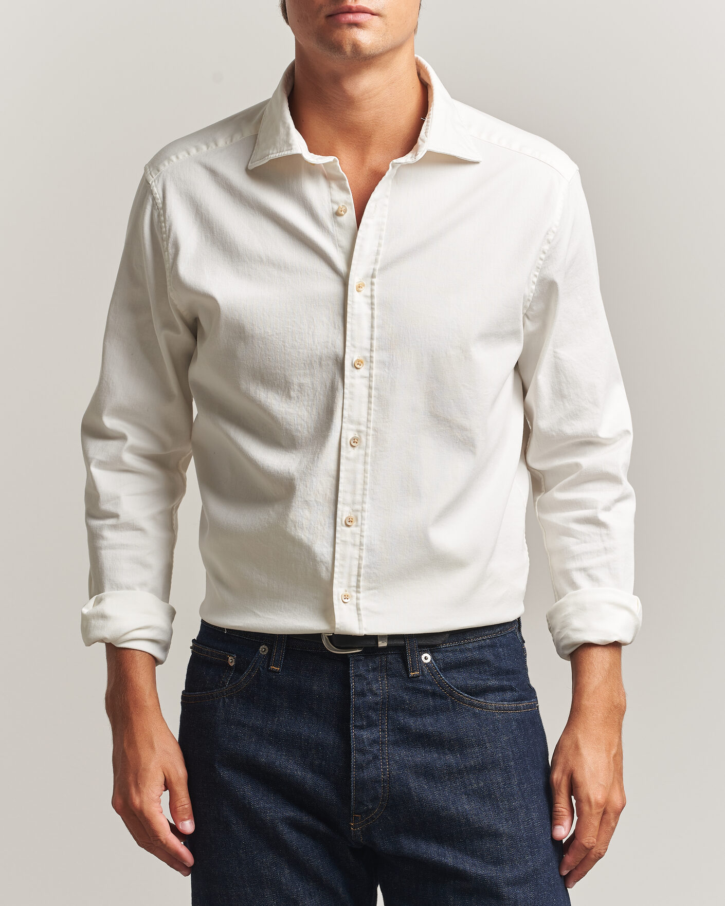 Herren | Hemden | Stenströms | Slimline Garment Washed Shirt Off White Denim