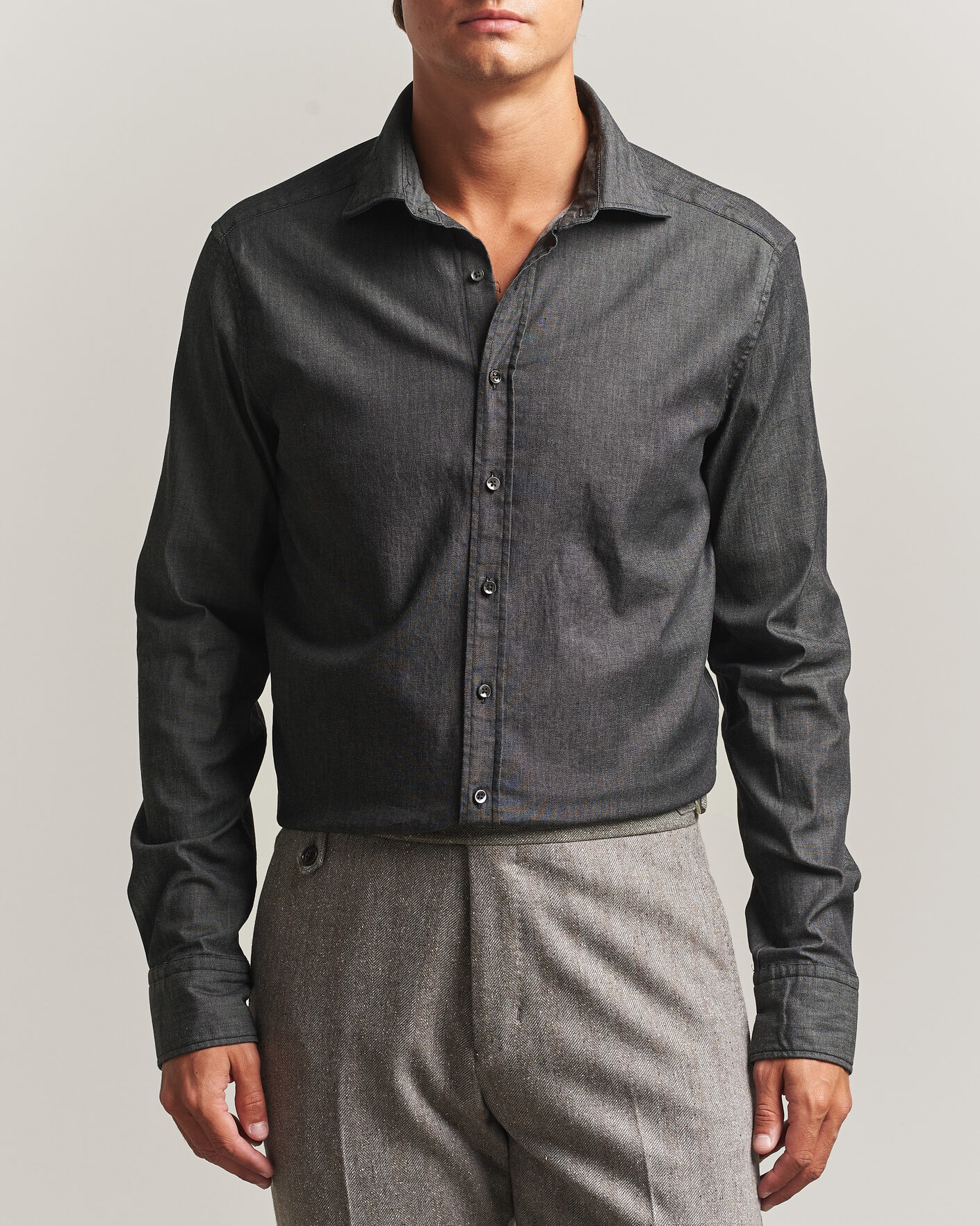 Herren | Hemden | Stenströms | Slimline Garment Washed Shirt Black Denim