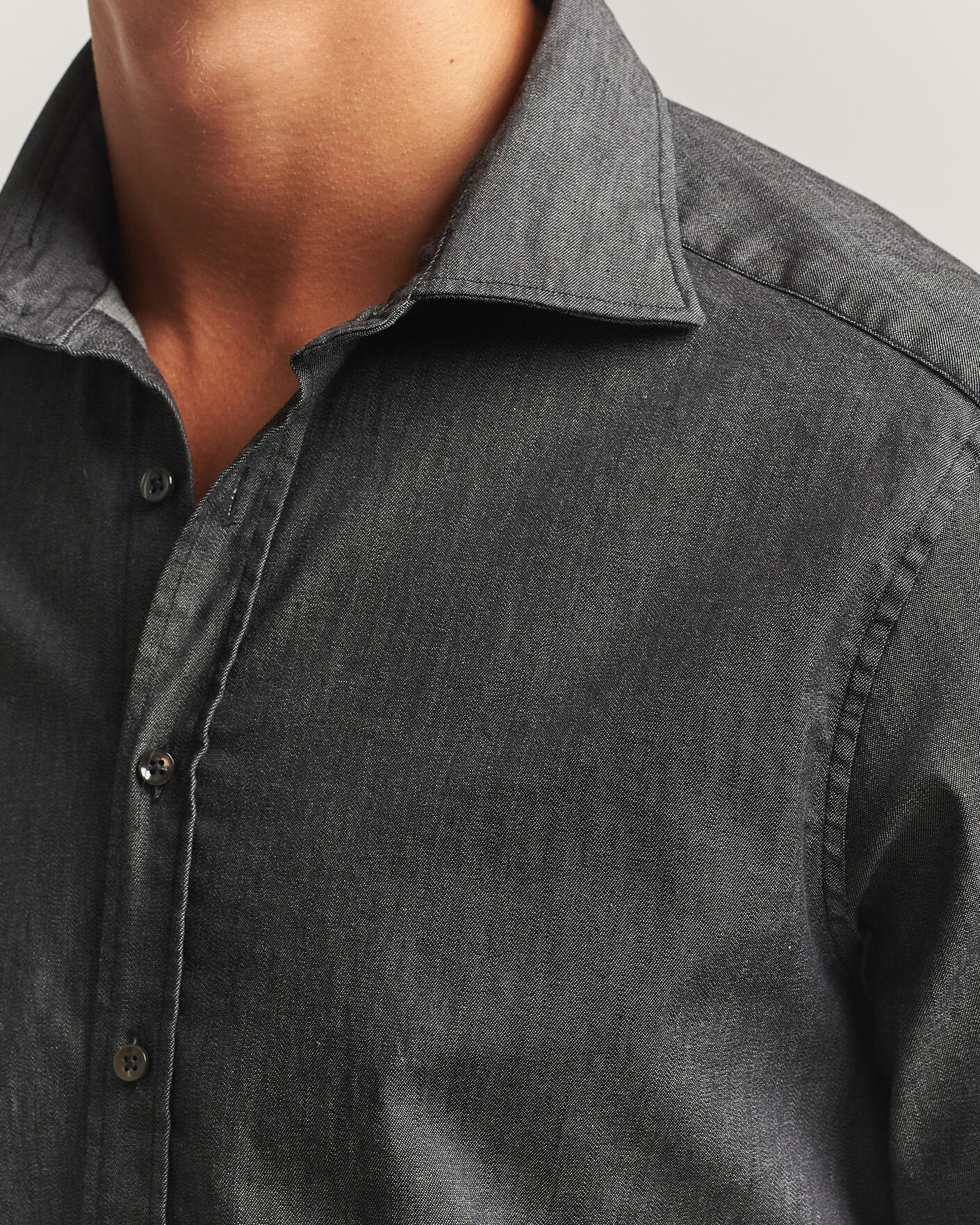 Herren | Hemden | Stenströms | Slimline Garment Washed Shirt Black Denim