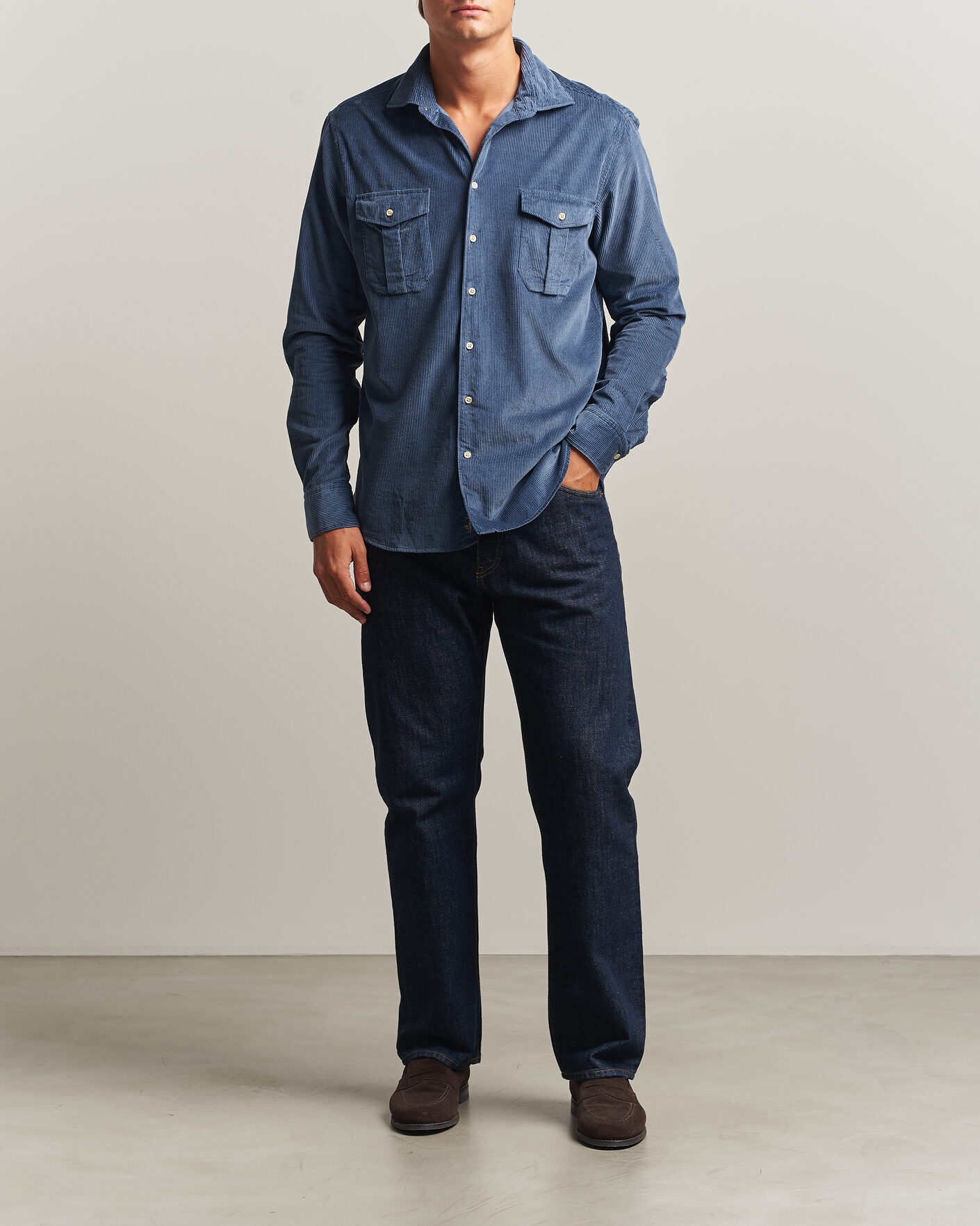 Herren | Hemden | Stenströms | Regular Fit Cord Pocket Shirt Blue