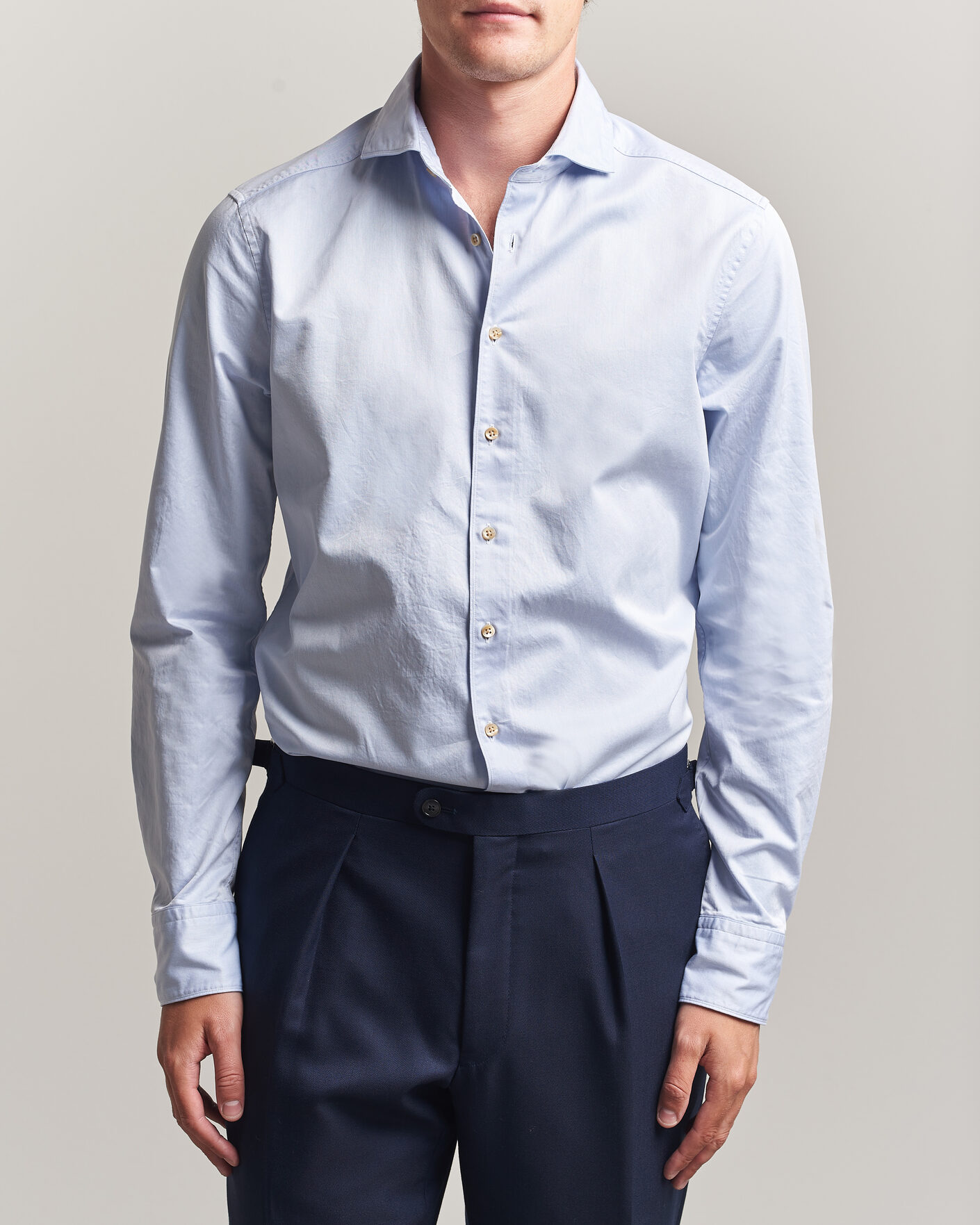 Herren | Hemden | Stenströms | Slimline Washed Cotton Twill Cut Away Shirt Blue