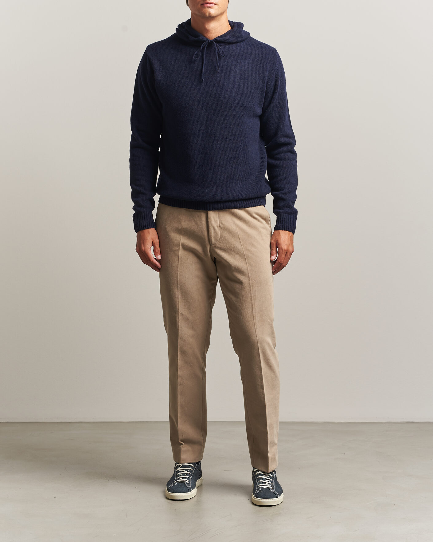 Herren | Pullover | Stenströms | Brushed Merino Hood Navy