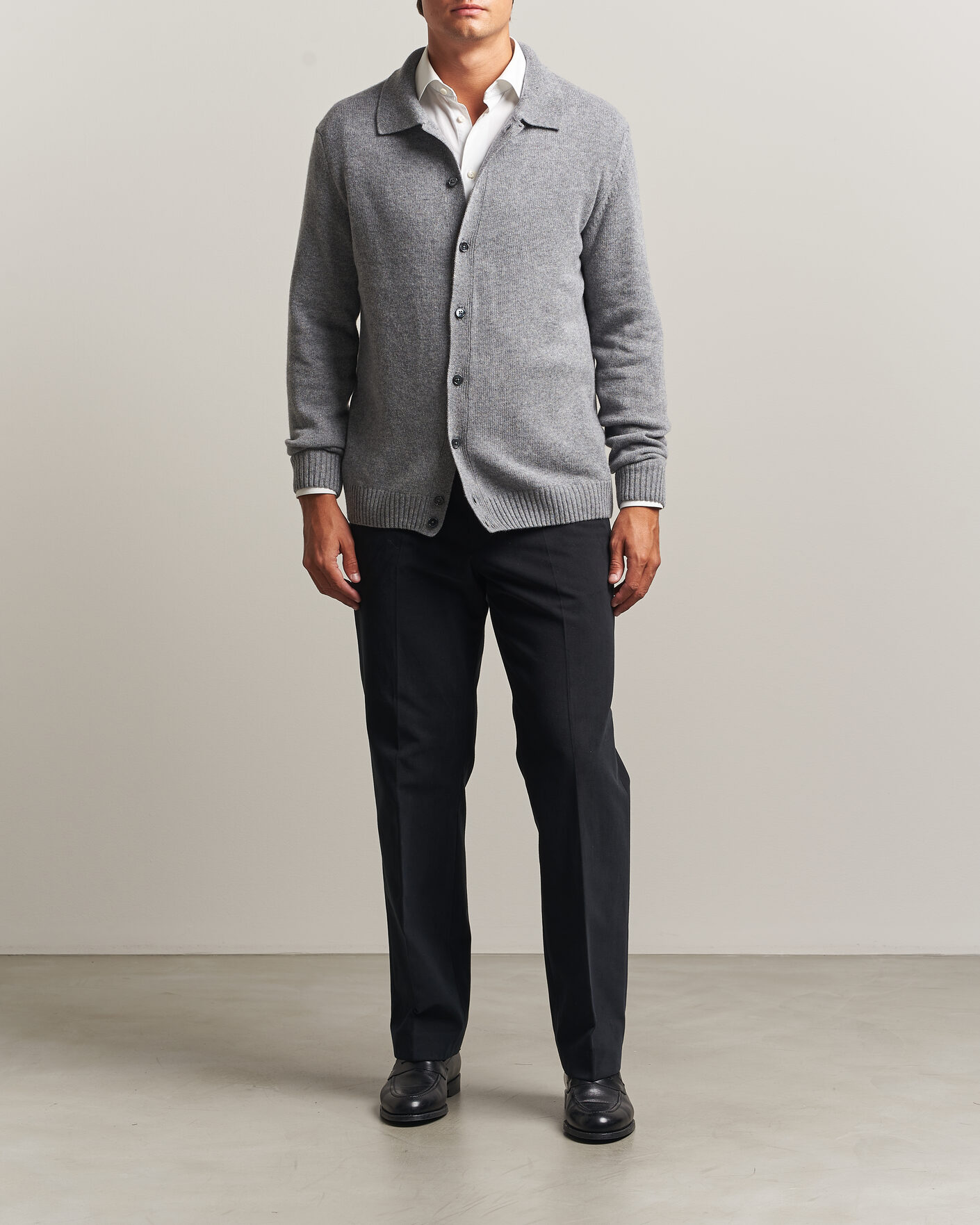 Herren | Pullover | Stenströms | Brushed Merino Polo Cardigan Grey
