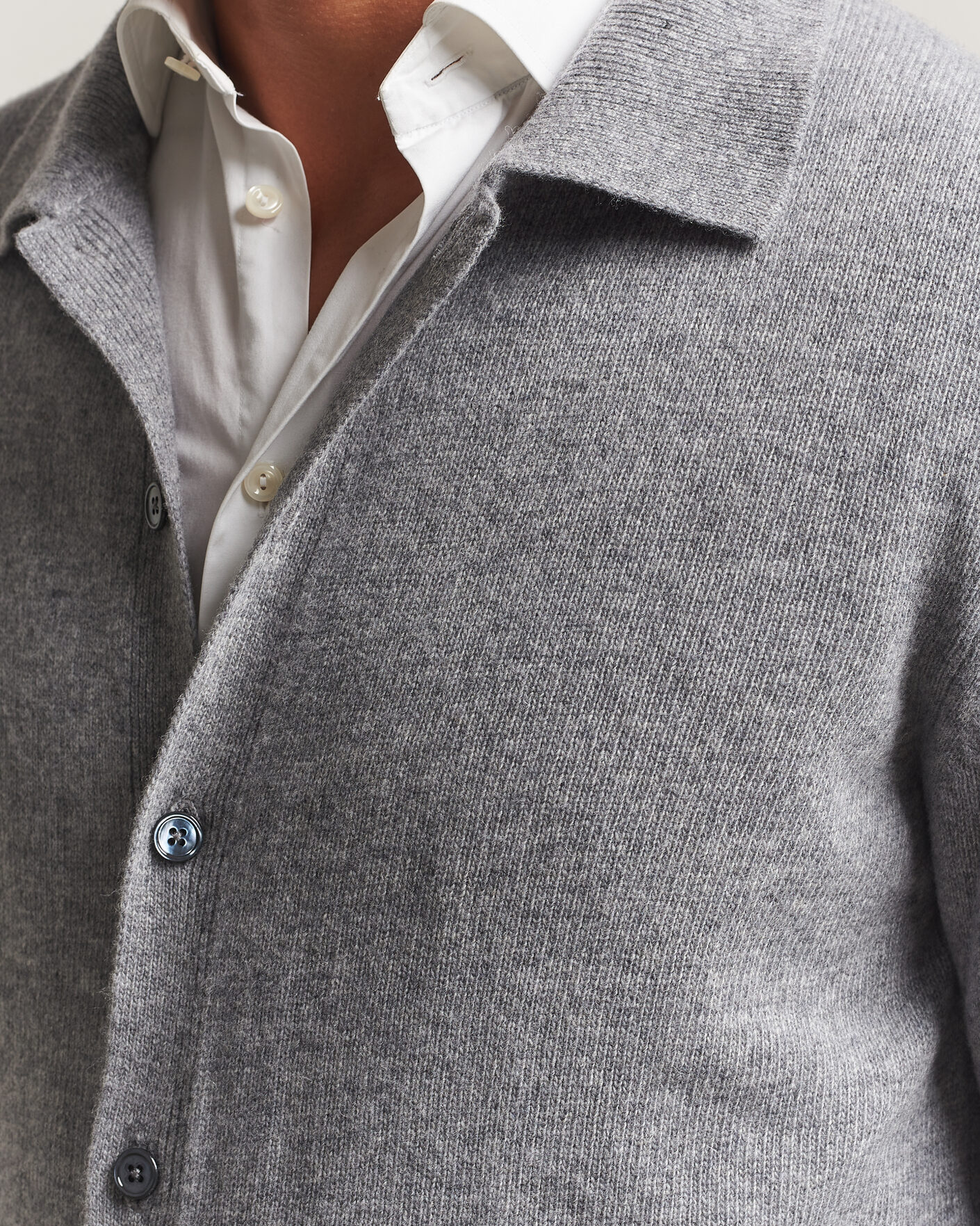 Herren | Pullover | Stenströms | Brushed Merino Polo Cardigan Grey