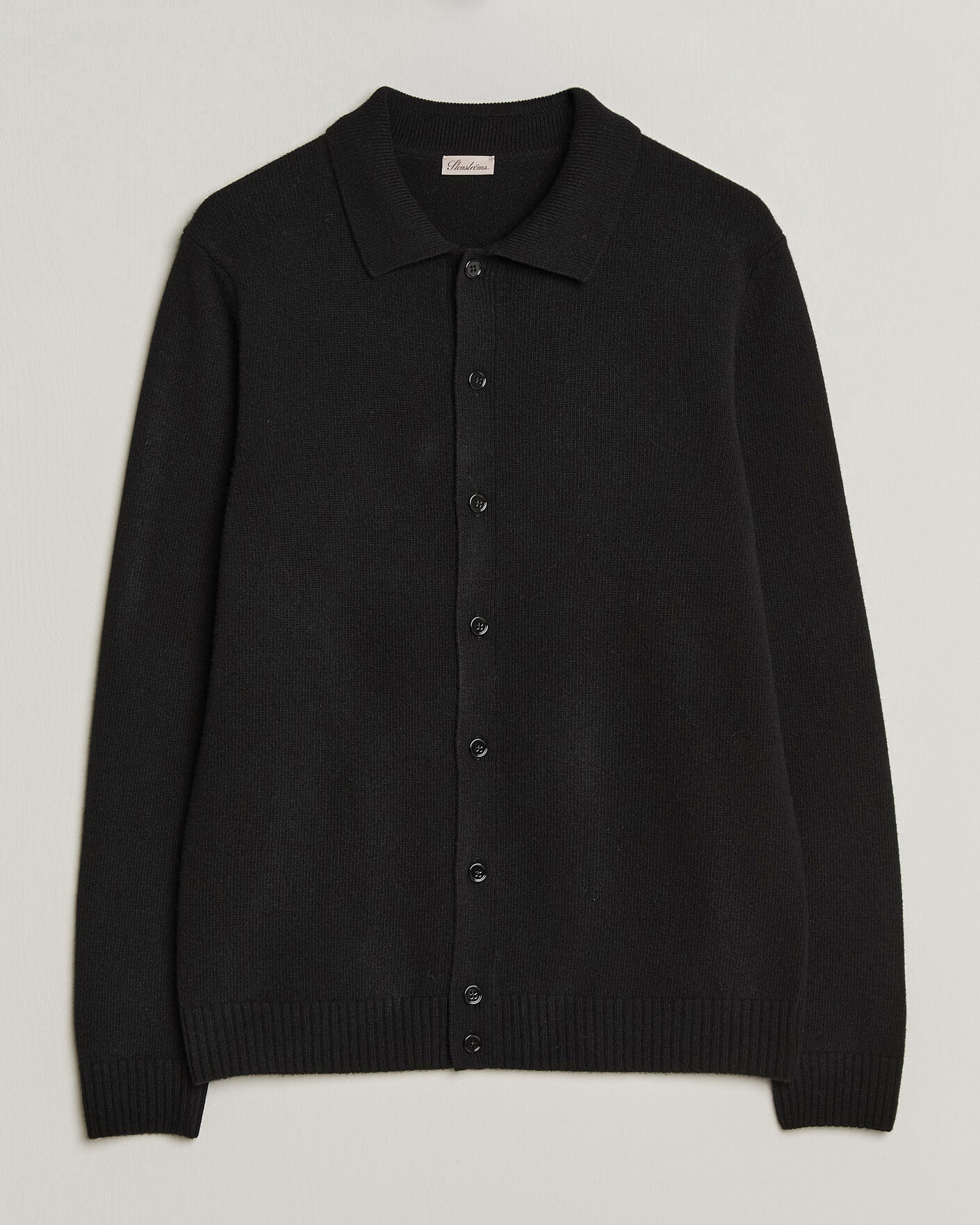 Herren | Pullover | Stenströms | Brushed Merino Polo Cardigan Black