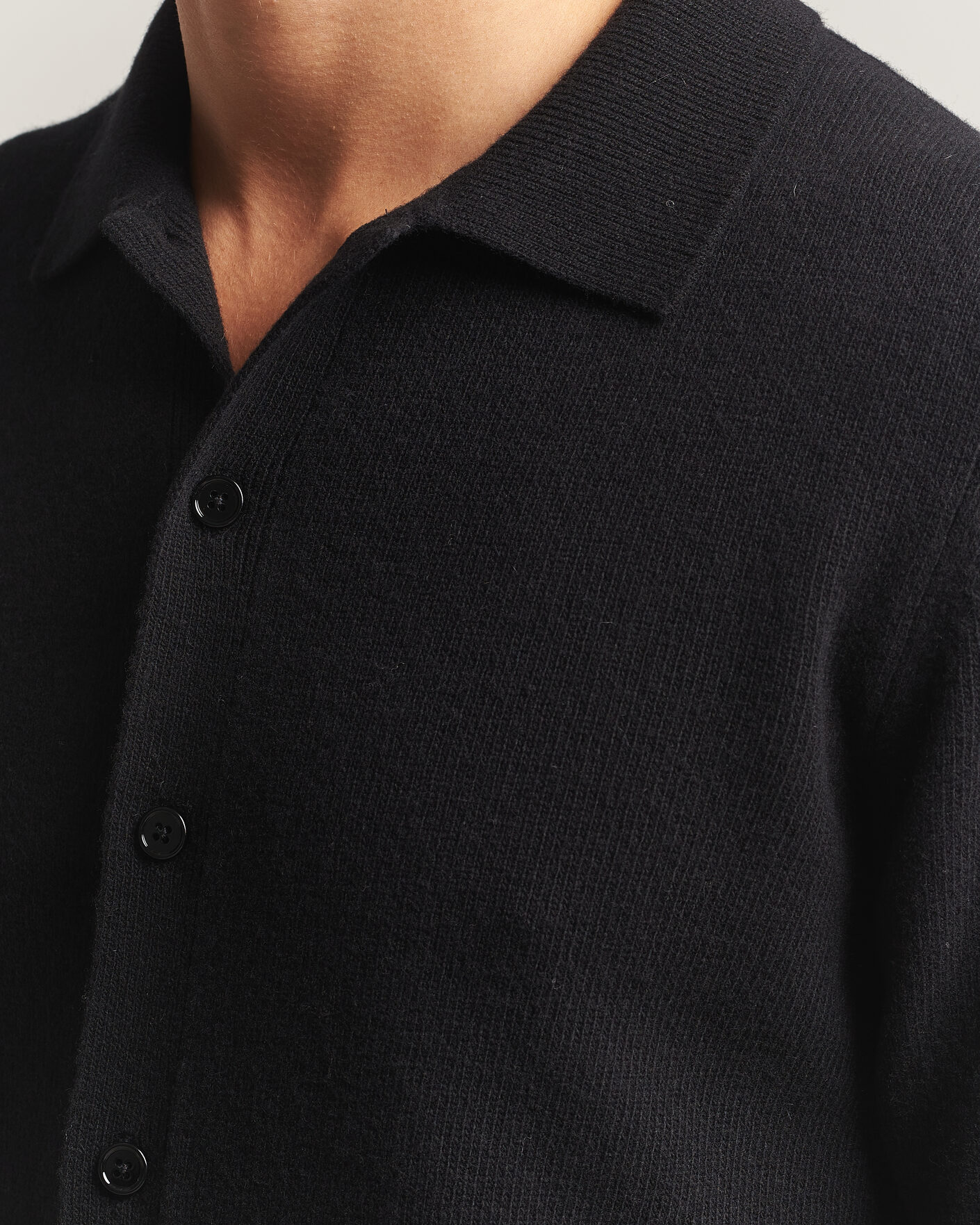 Herren | Pullover | Stenströms | Brushed Merino Polo Cardigan Black