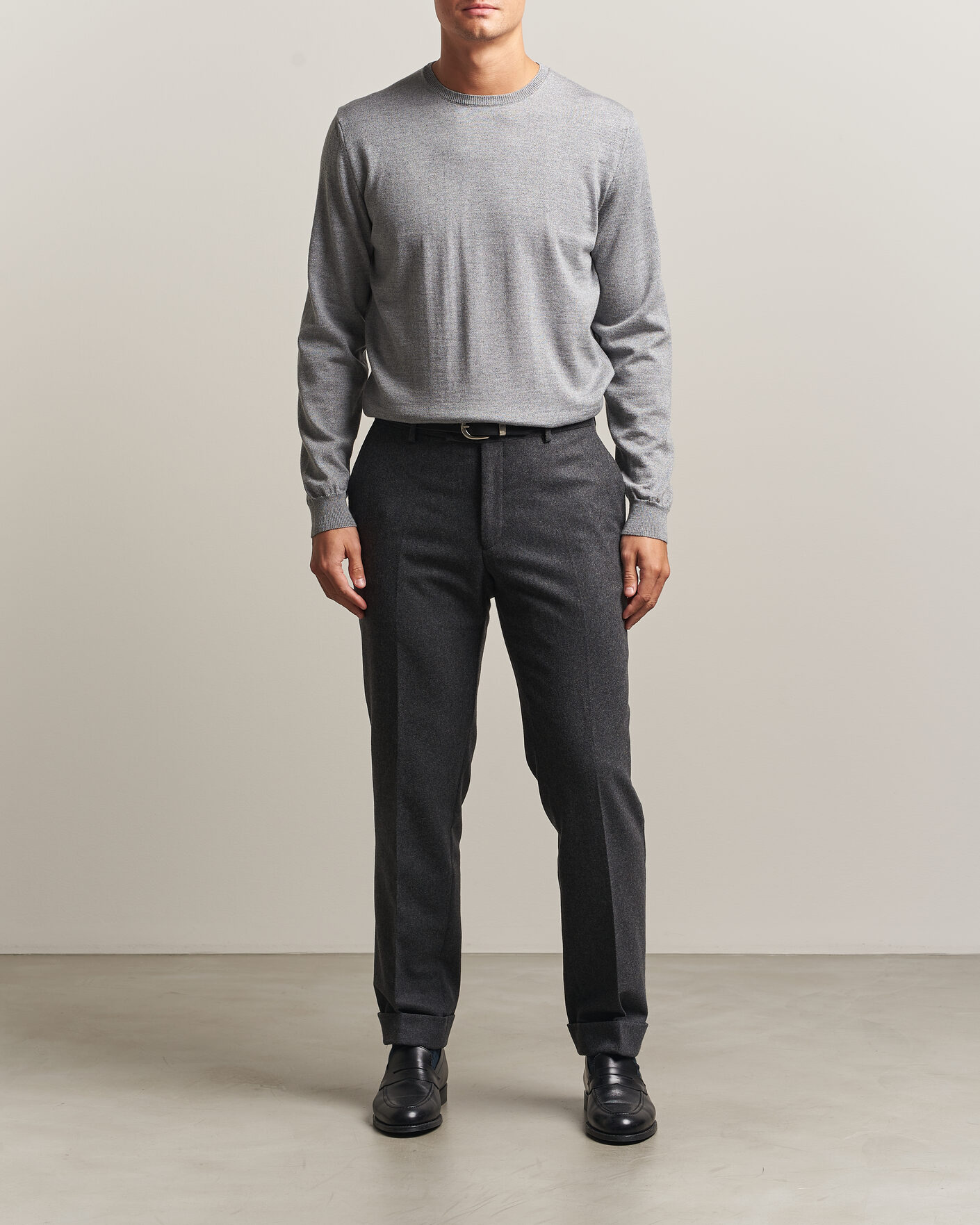 Herren | Pullover | Stenströms | Merino Crew Neck Grey Mouline