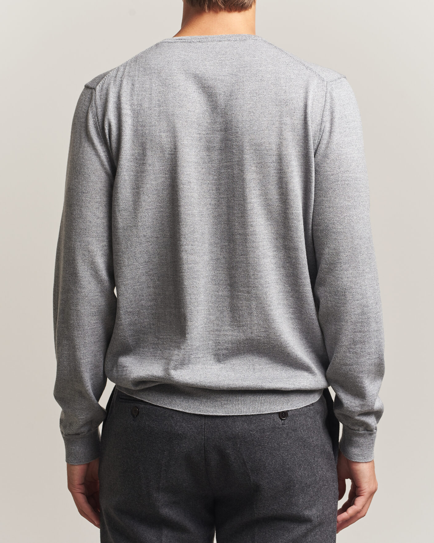 Herren | Pullover | Stenströms | Merino Crew Neck Grey Mouline