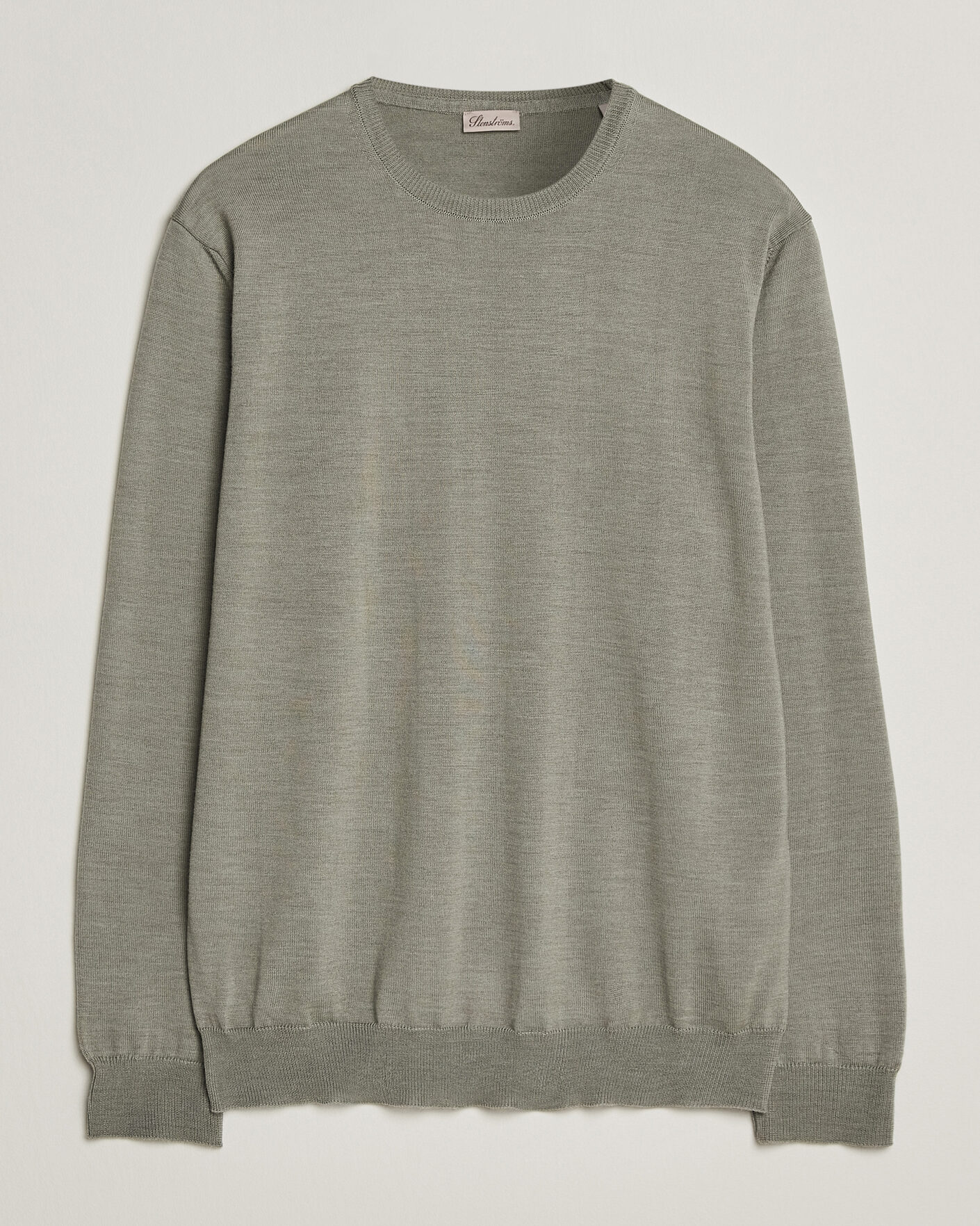 Herren | Pullover | Stenströms | Merino Crew Neck Green/Grey