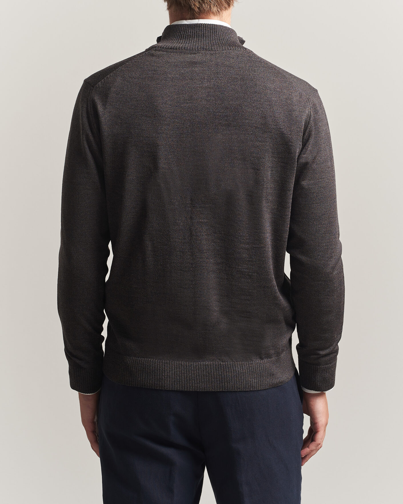 Herren | Pullover | Stenströms | Merino Full Zip Dark Brown
