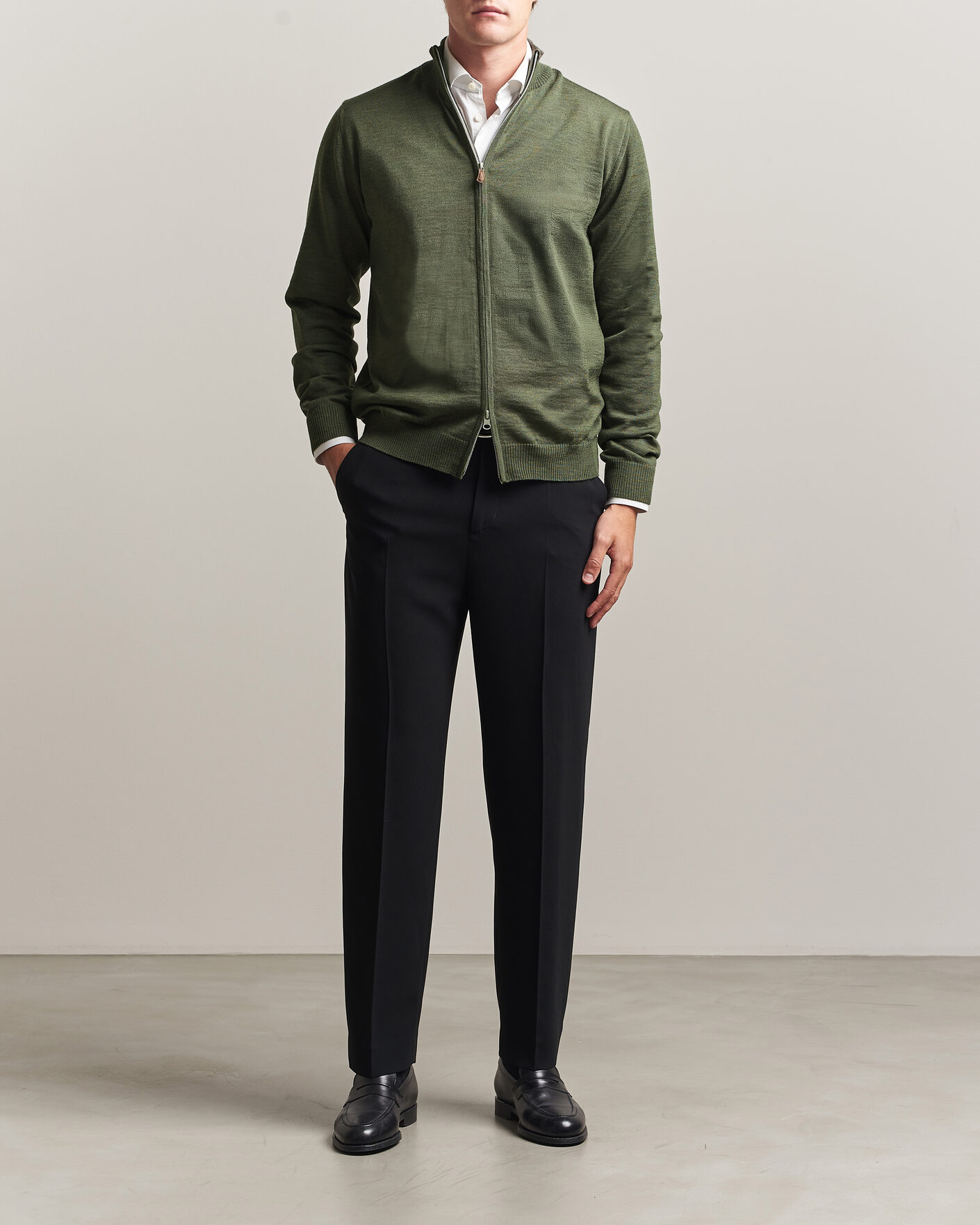 Herren | Pullover | Stenströms | Merino Full Zip Green
