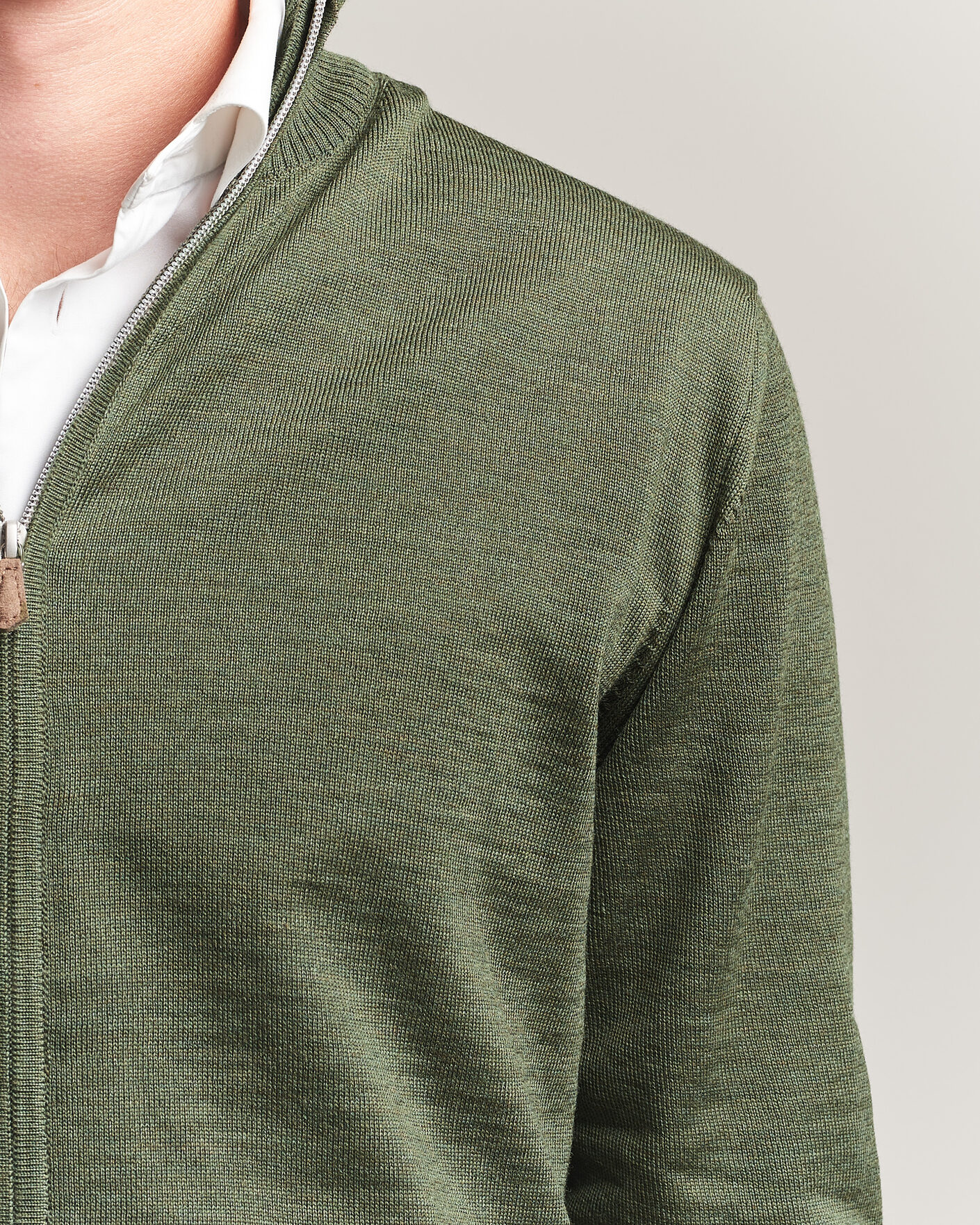 Herren | Pullover | Stenströms | Merino Full Zip Green