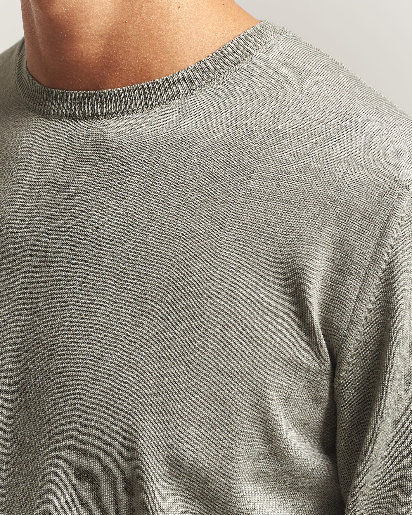 Herren | Pullover | Stenströms | Merino Patch Crew Neck Green/Grey