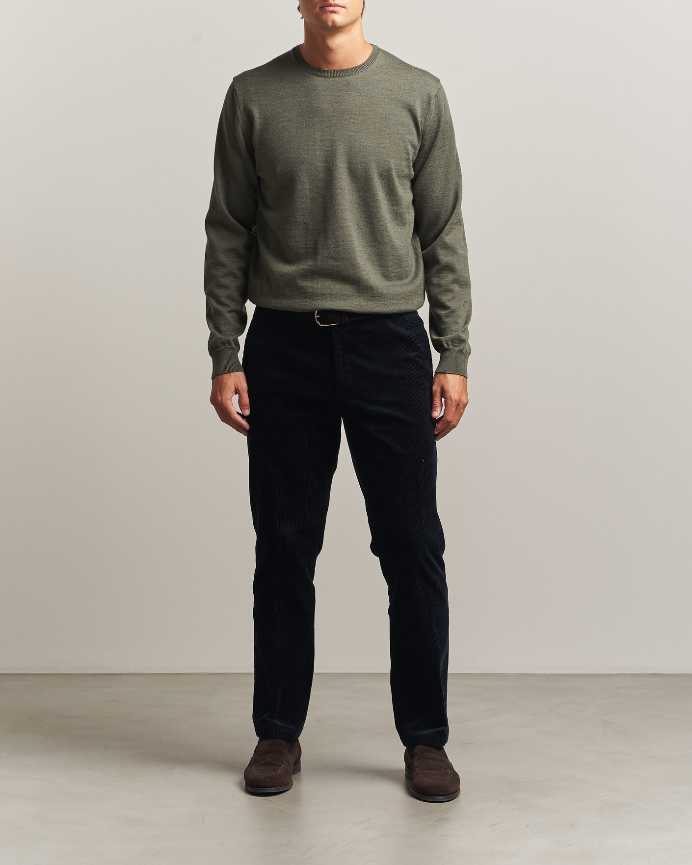 Herren | Pullover | Stenströms | Merino Patch Crew Neck Dark Green
