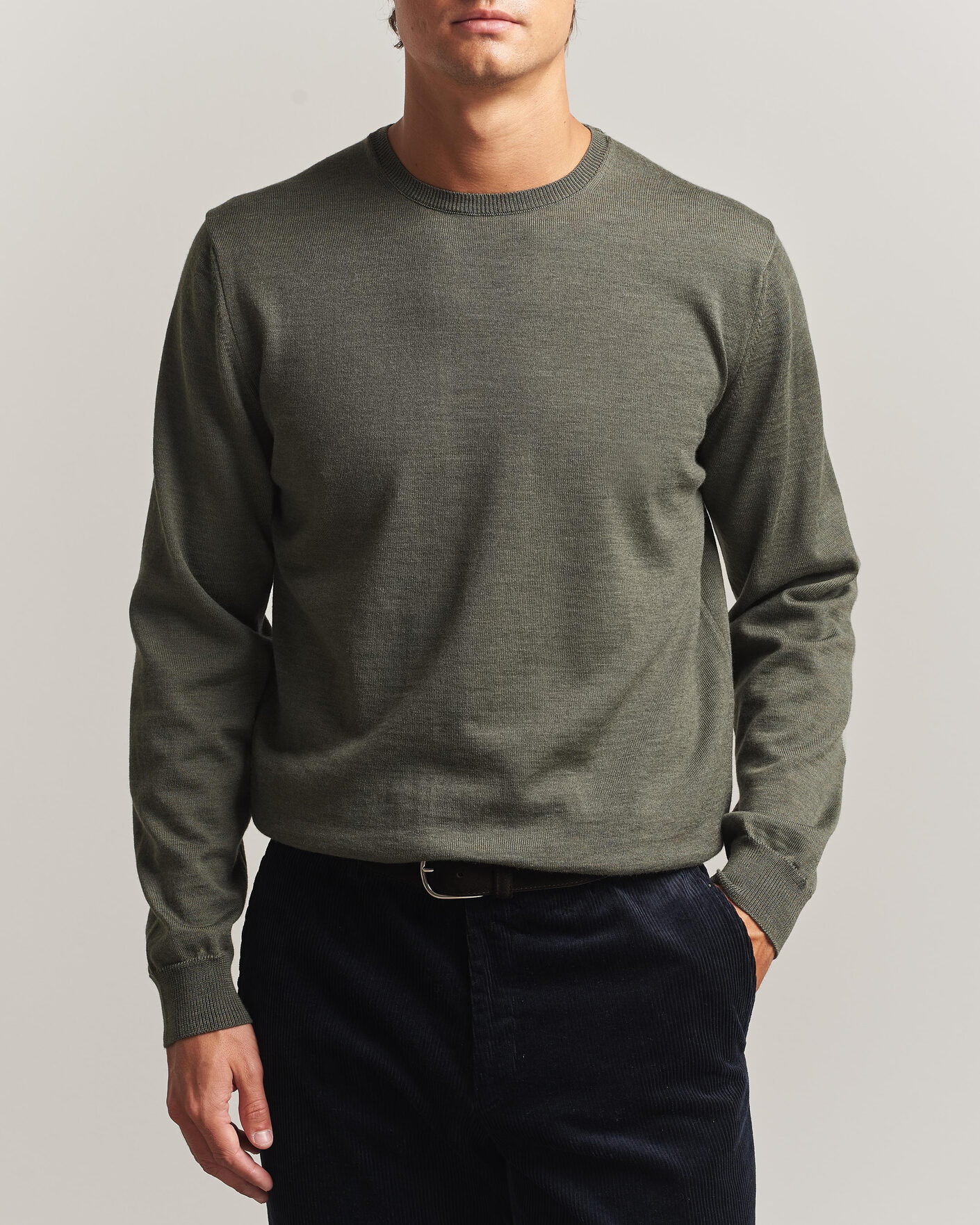 Herren | Pullover | Stenströms | Merino Patch Crew Neck Dark Green