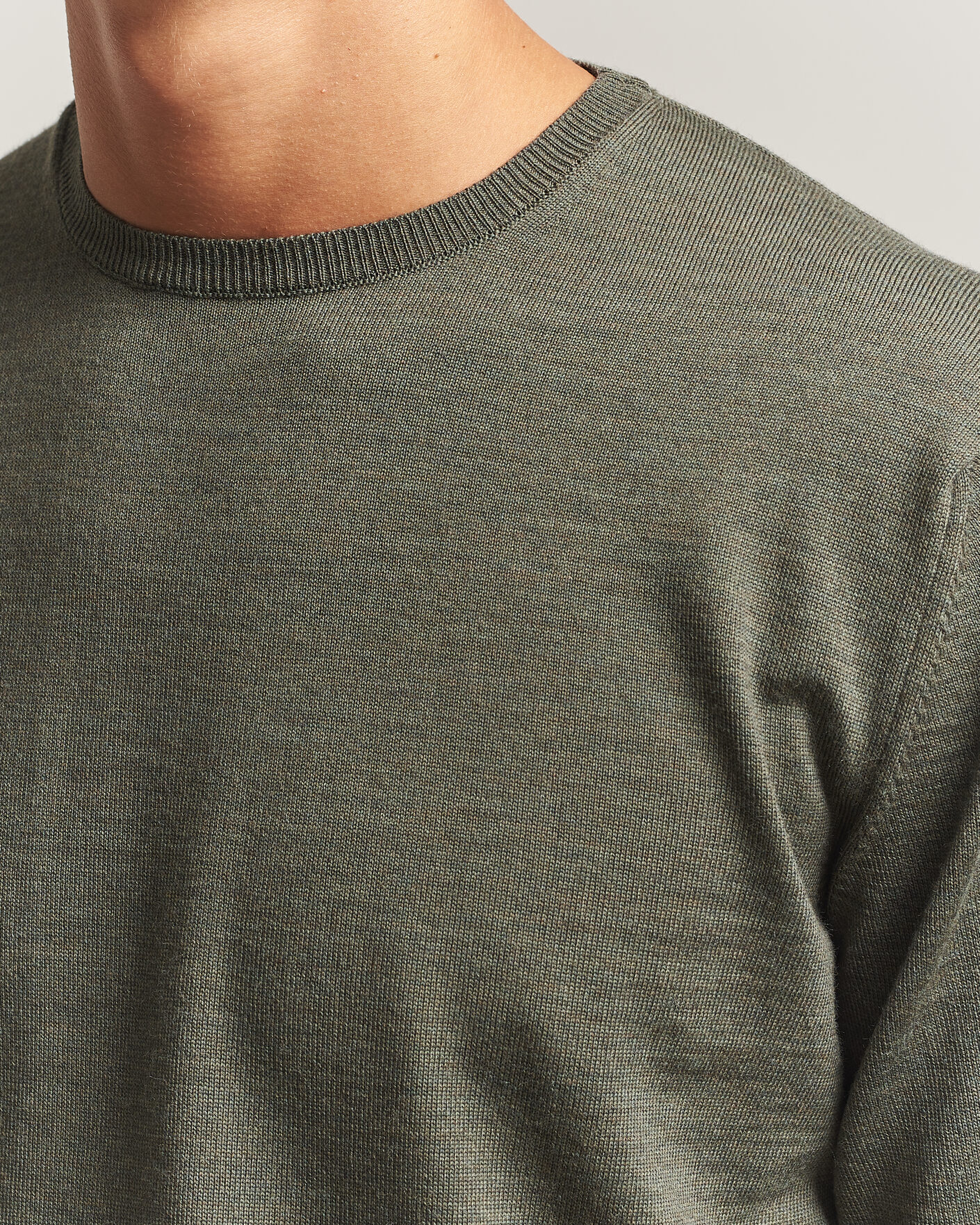 Herren | Pullover | Stenströms | Merino Patch Crew Neck Dark Green