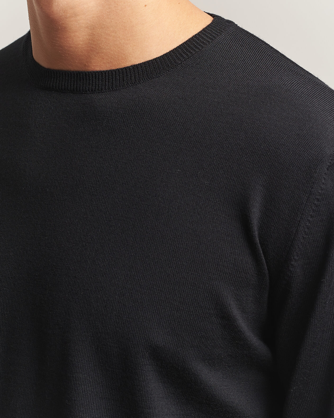 Herren | Pullover | Stenströms | Merino Patch Crew Neck Black
