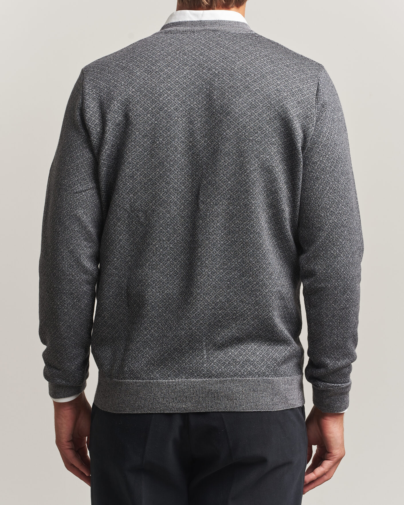 Herren | Pullover | Stenströms | Merino Jaquard Cardigan Dark Grey