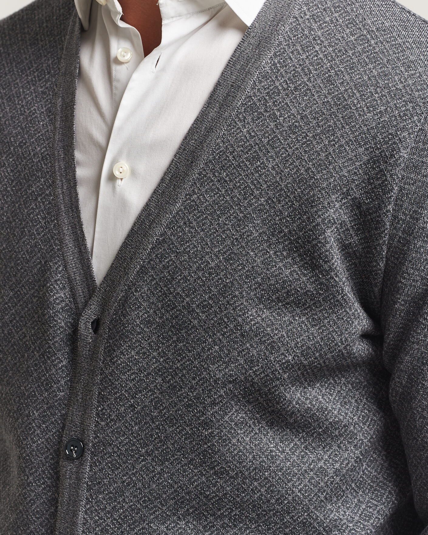 Herren | Pullover | Stenströms | Merino Jaquard Cardigan Dark Grey