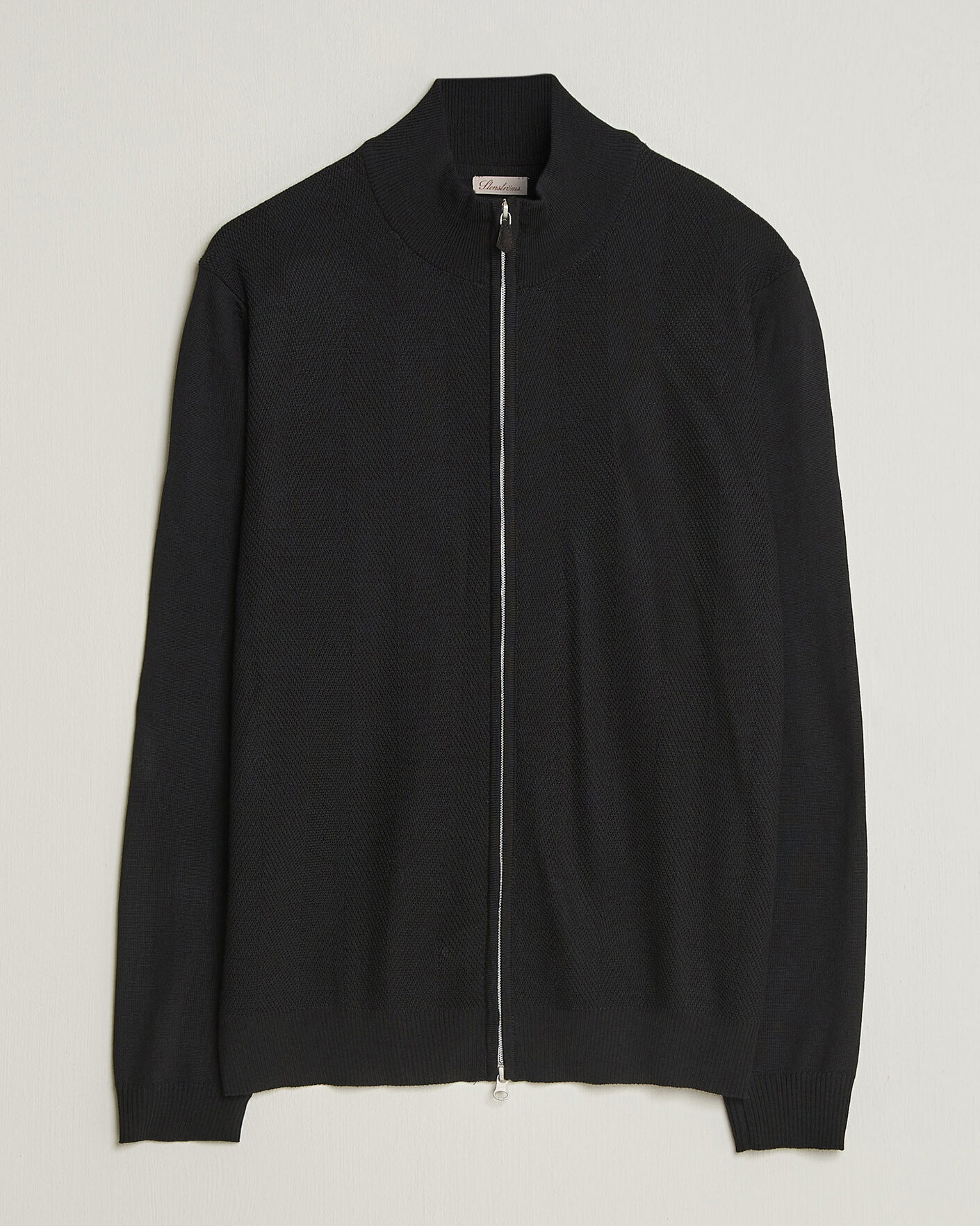 Herren | Pullover | Stenströms | Merino Herringbone Full Zip Black