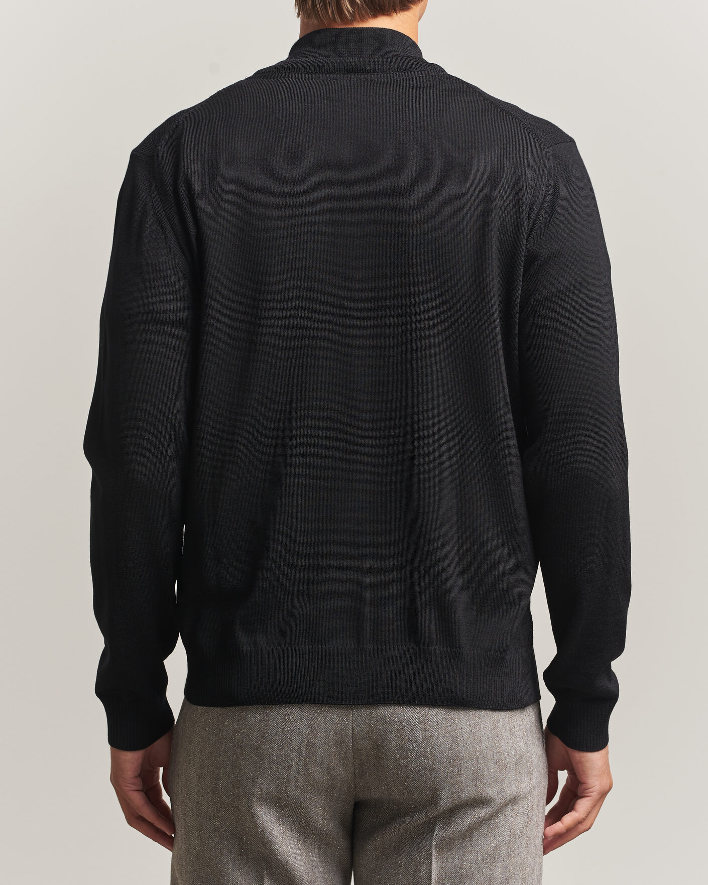 Herren | Pullover | Stenströms | Merino Herringbone Full Zip Black