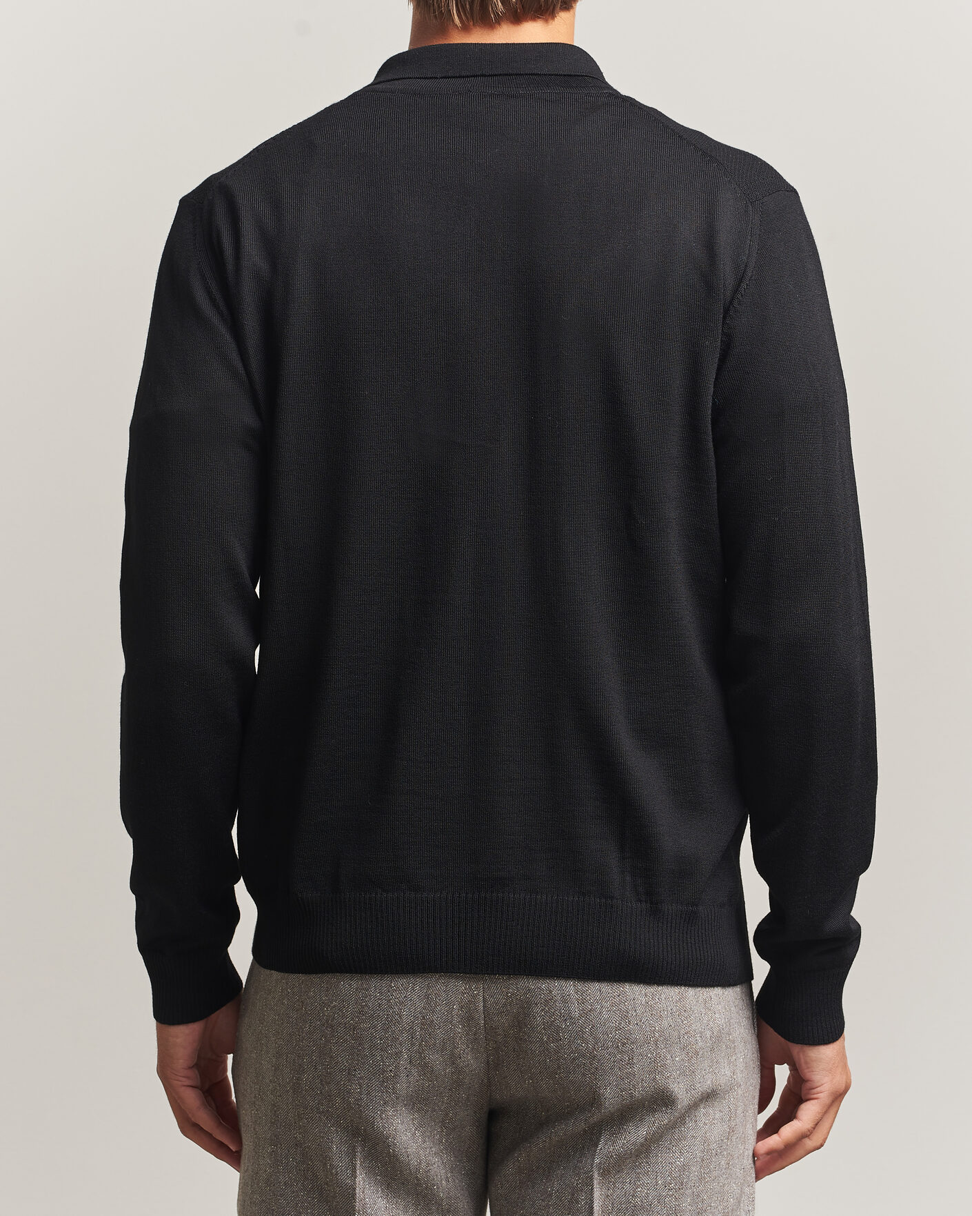 Herren | Pullover | Stenströms | Merino Herringbone Polo Cardigan Black