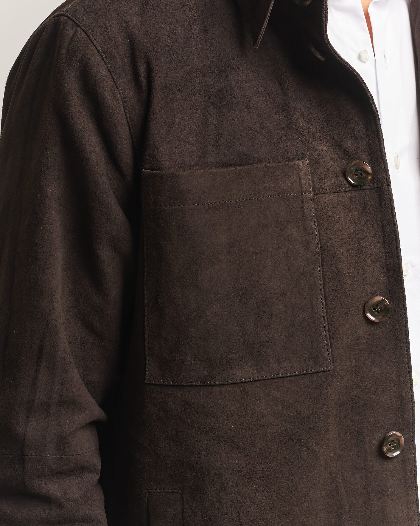 Herren | Hemden | Stenströms | Goat Suede Overshirt Dark Brown
