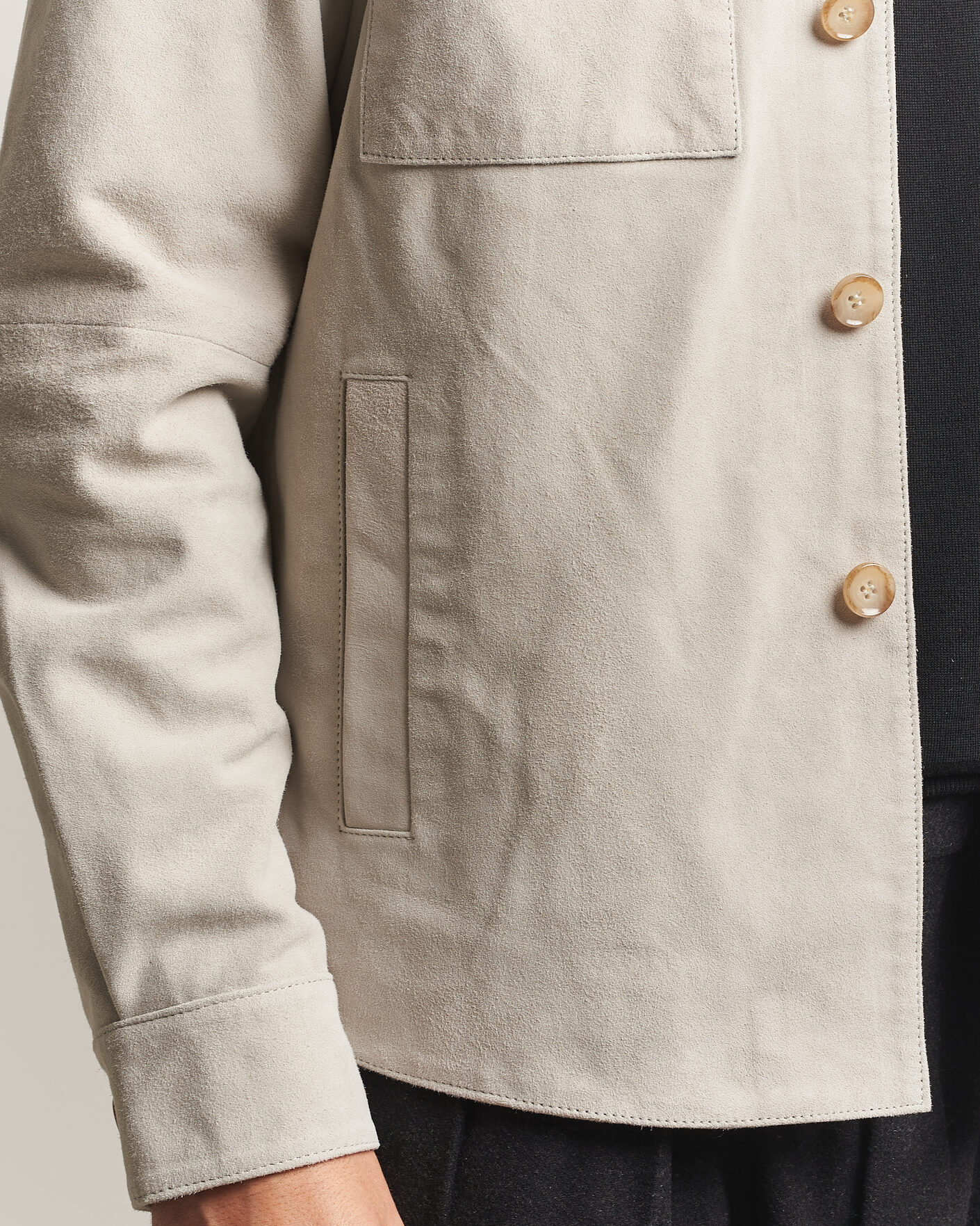 Herren | Hemden | Stenströms | Goat Suede Overshirt Light Grey