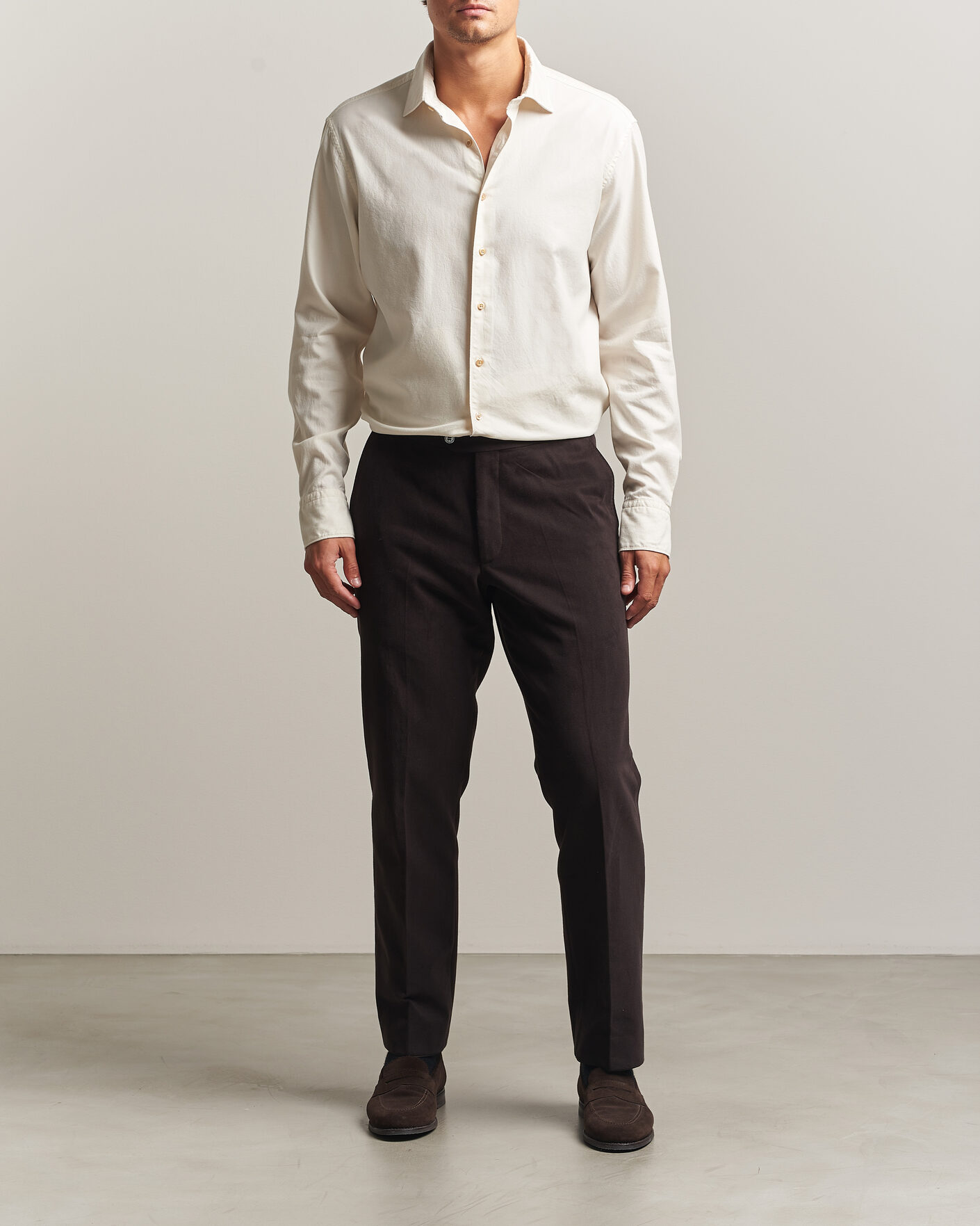Herren | Hemden | Stenströms | Regular Fit Cut Away Flannel Shirt Off White