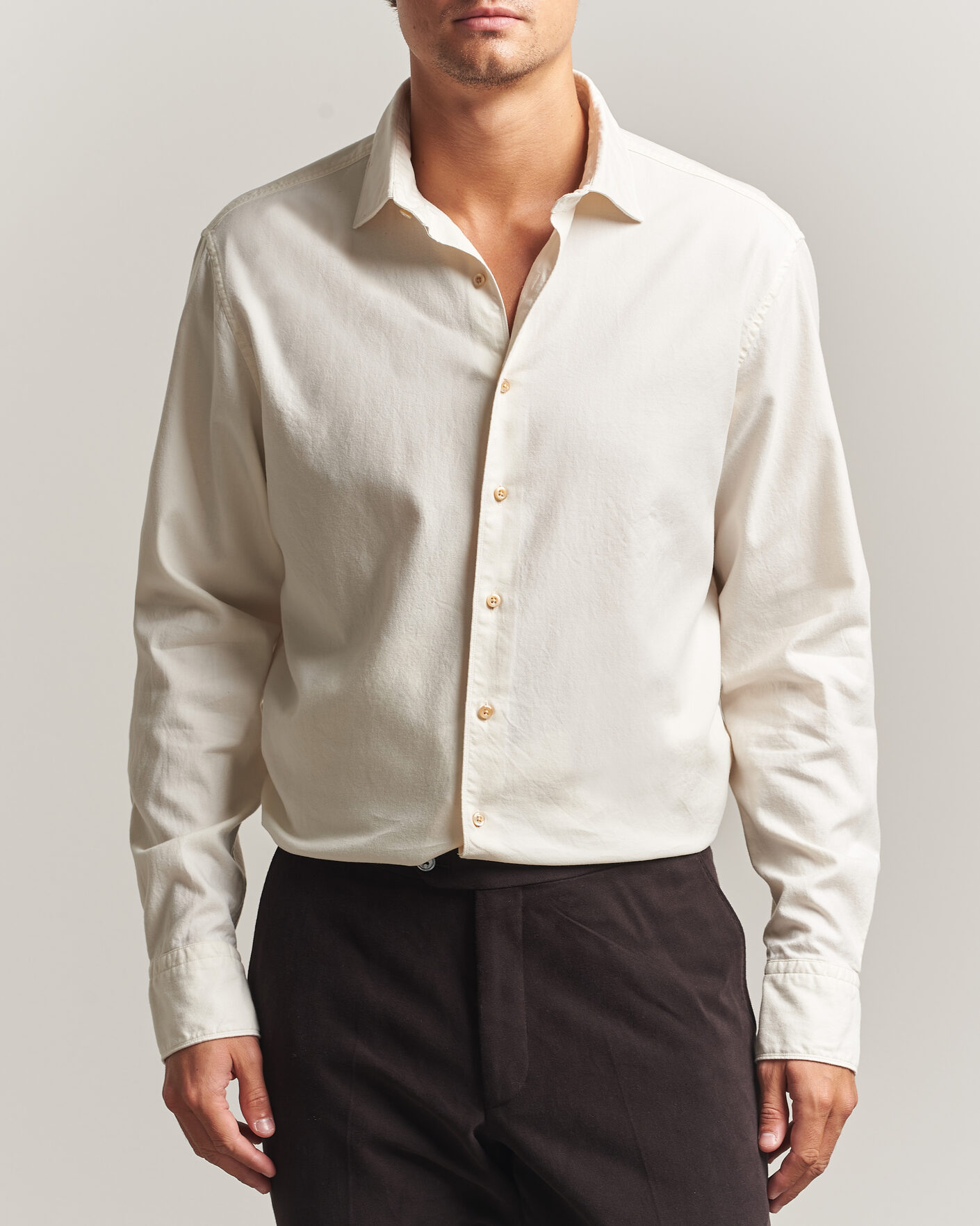 Herren | Hemden | Stenströms | Regular Fit Cut Away Flannel Shirt Off White