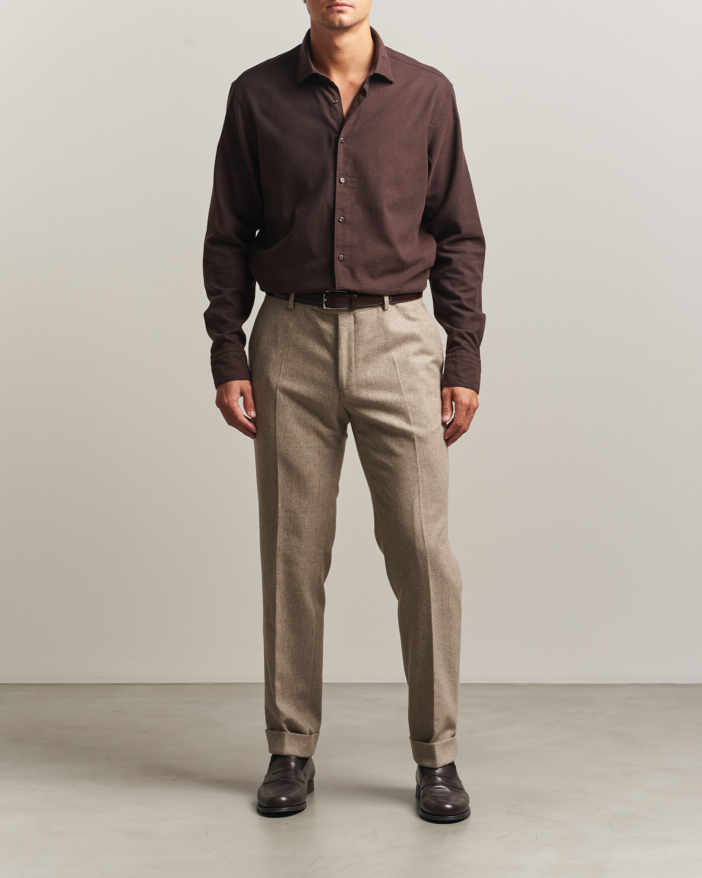 Herren | Hemden | Stenströms | Regular Fit Cut Away Flannel Shirt Brown