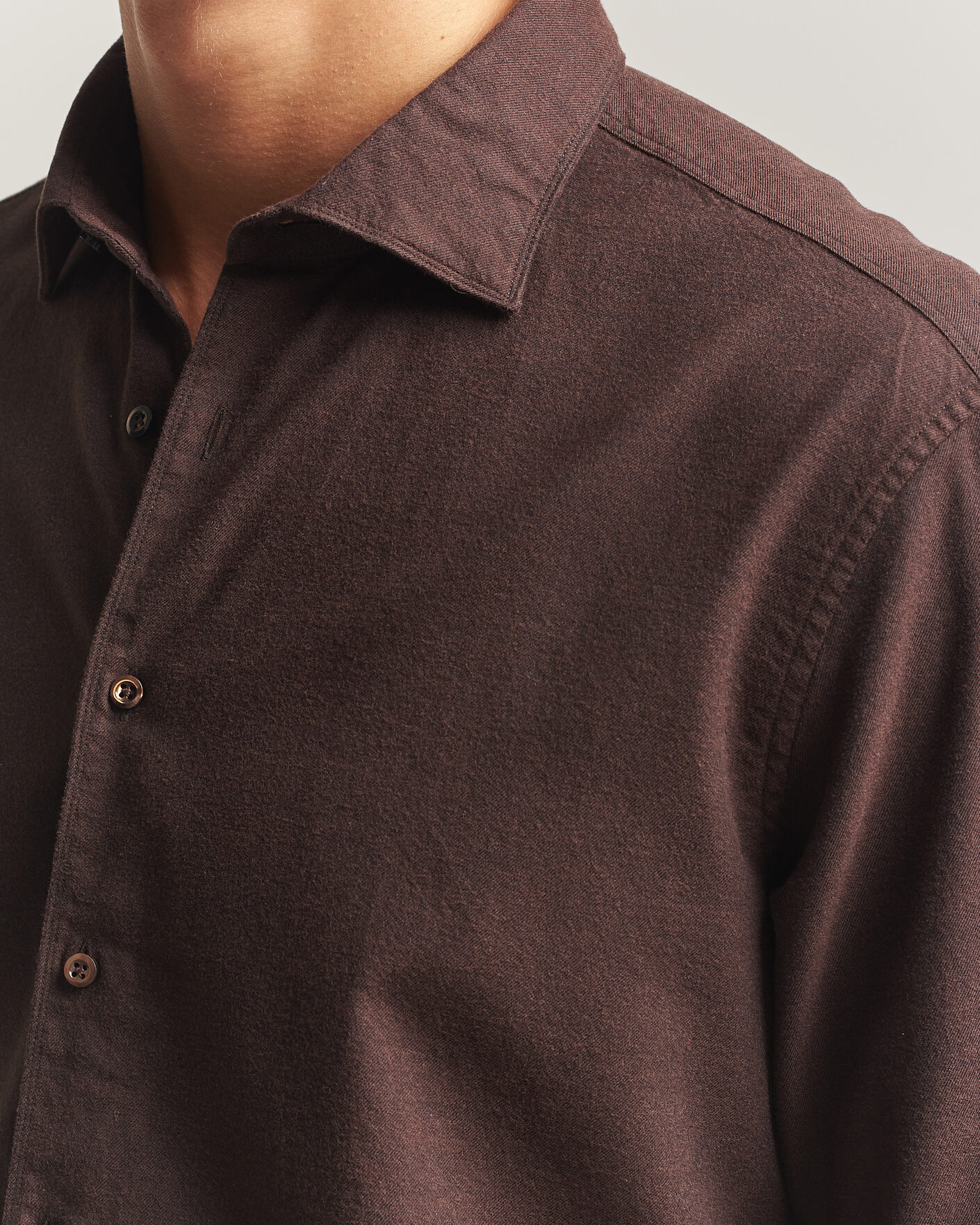 Herren | Hemden | Stenströms | Regular Fit Cut Away Flannel Shirt Brown
