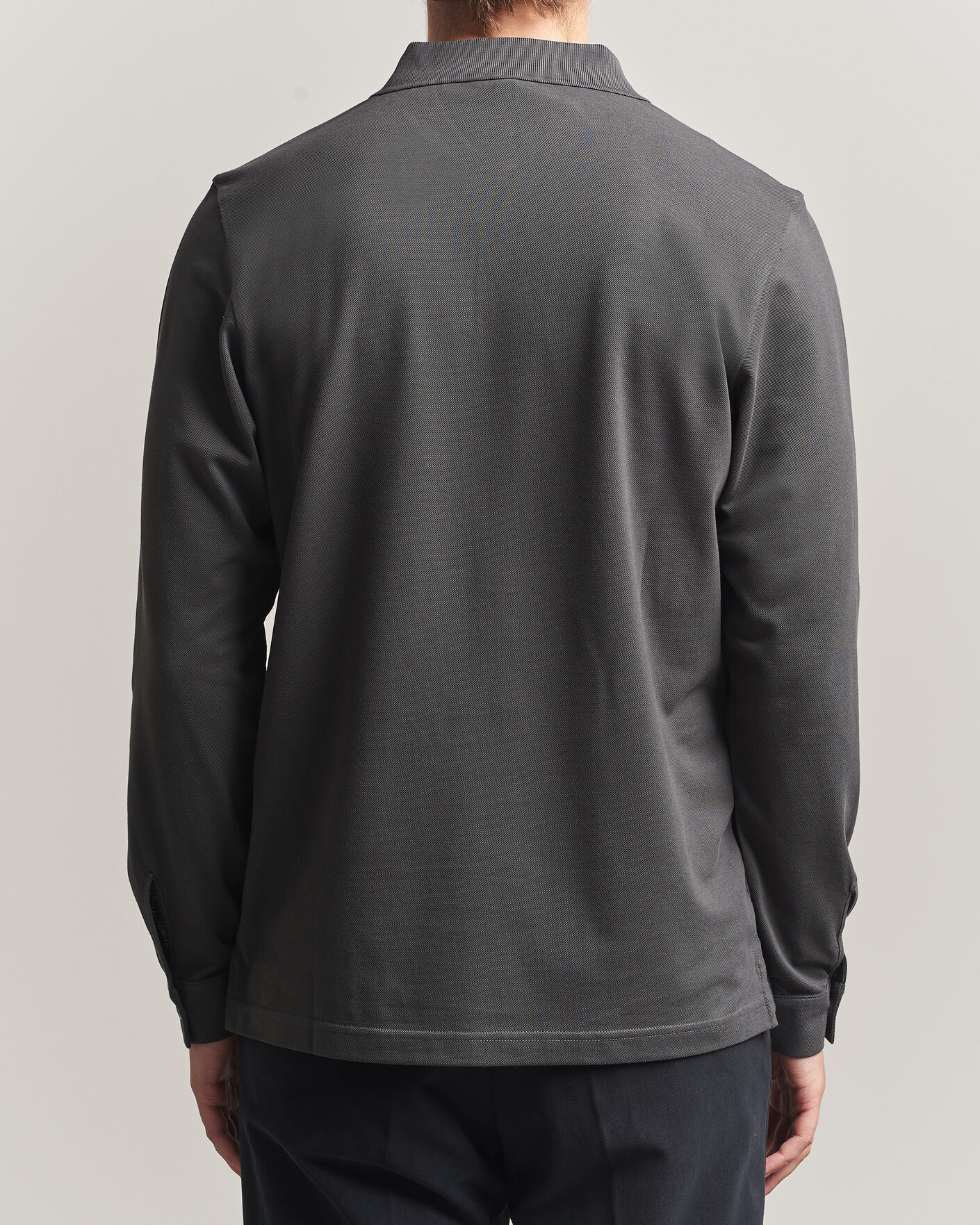 Herren | Poloshirts | Sunspel | Supima Cotton Long Sleeve Pique Polo Anthracite