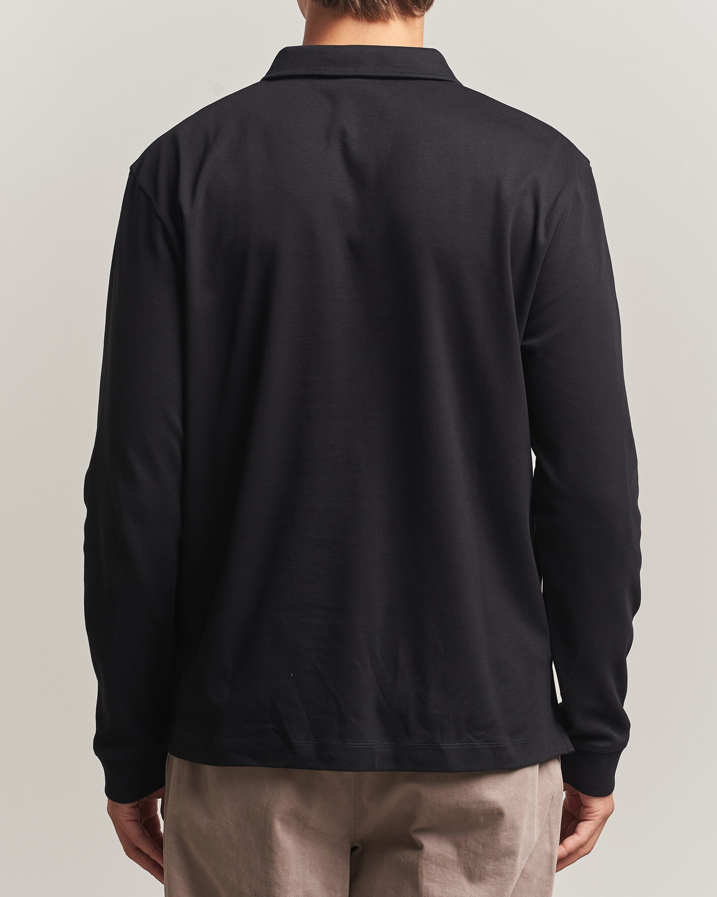 Herren | Poloshirts | Sunspel | Heavy Weight Supima Cotton Long Sleeve Polo Black