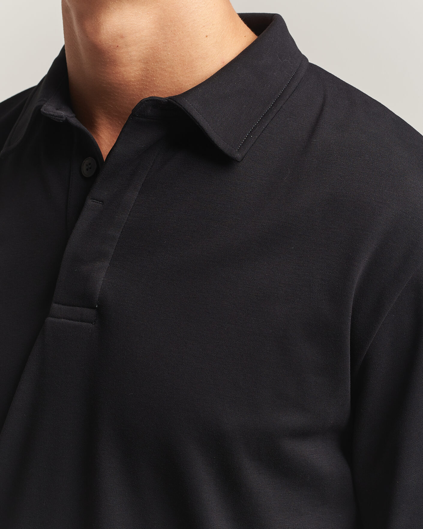 Herren | Poloshirts | Sunspel | Heavy Weight Supima Cotton Long Sleeve Polo Black