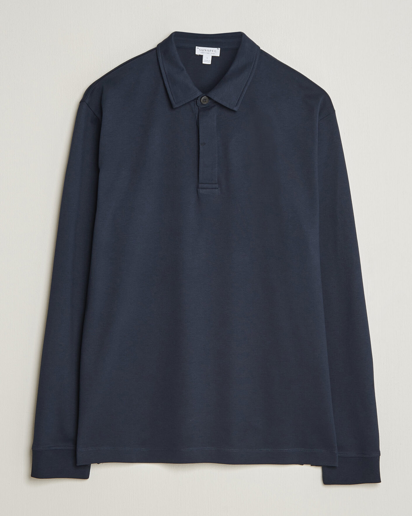 Herren | Poloshirts | Sunspel | Heavy Weight Supima Cotton Long Sleeve Polo Navy
