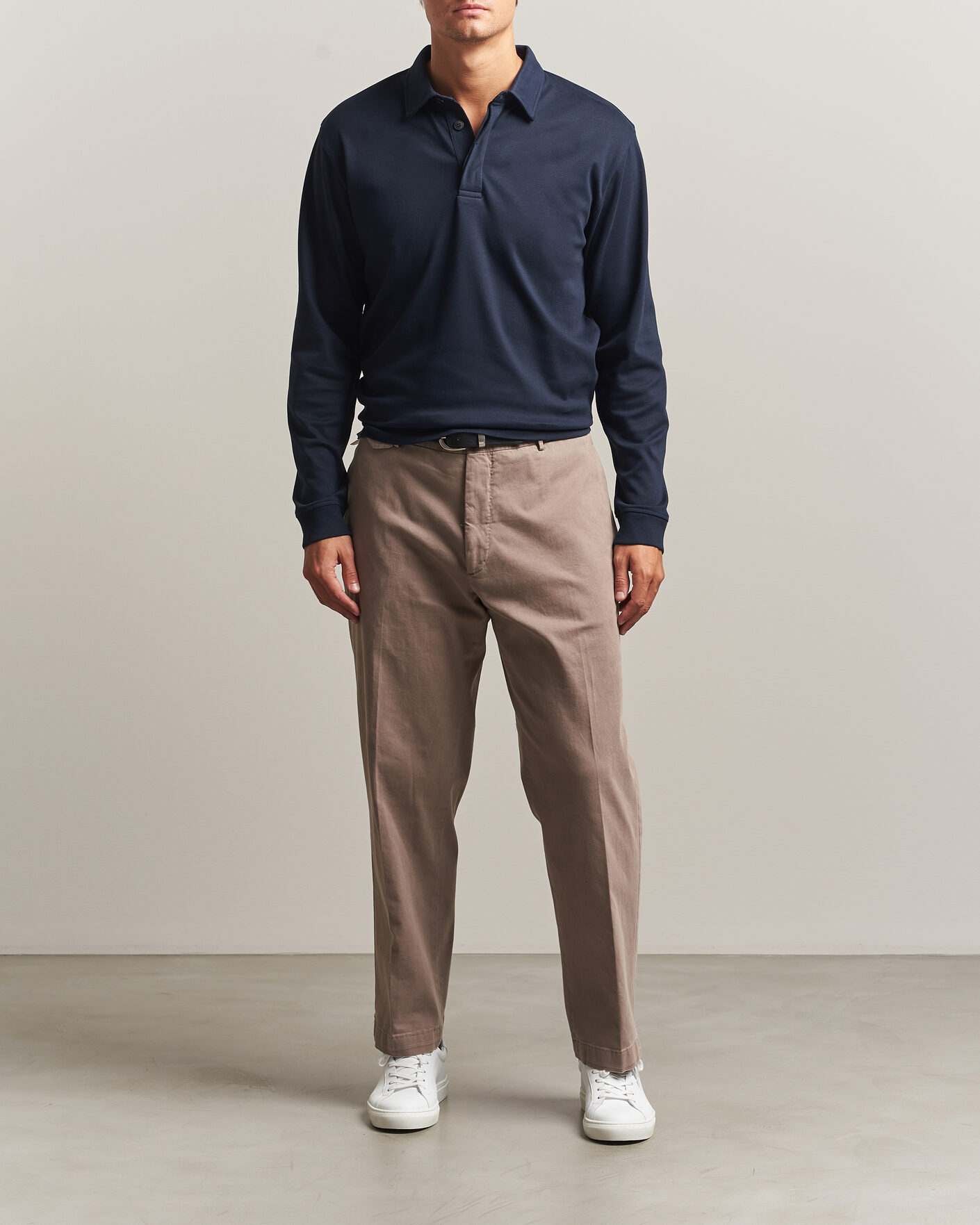 Herren | Poloshirts | Sunspel | Heavy Weight Supima Cotton Long Sleeve Polo Navy