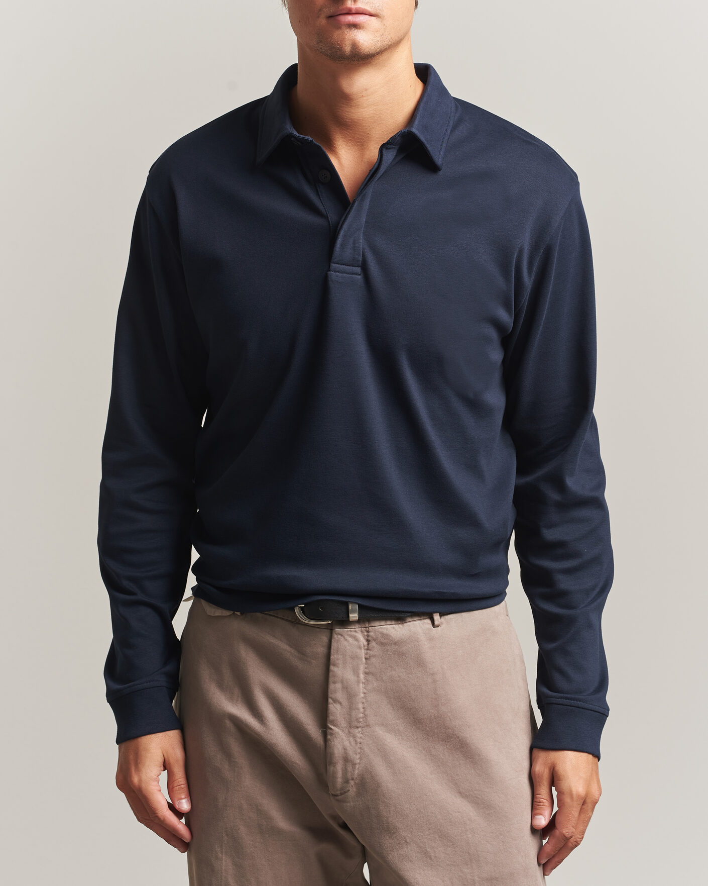 Herren | Poloshirts | Sunspel | Heavy Weight Supima Cotton Long Sleeve Polo Navy