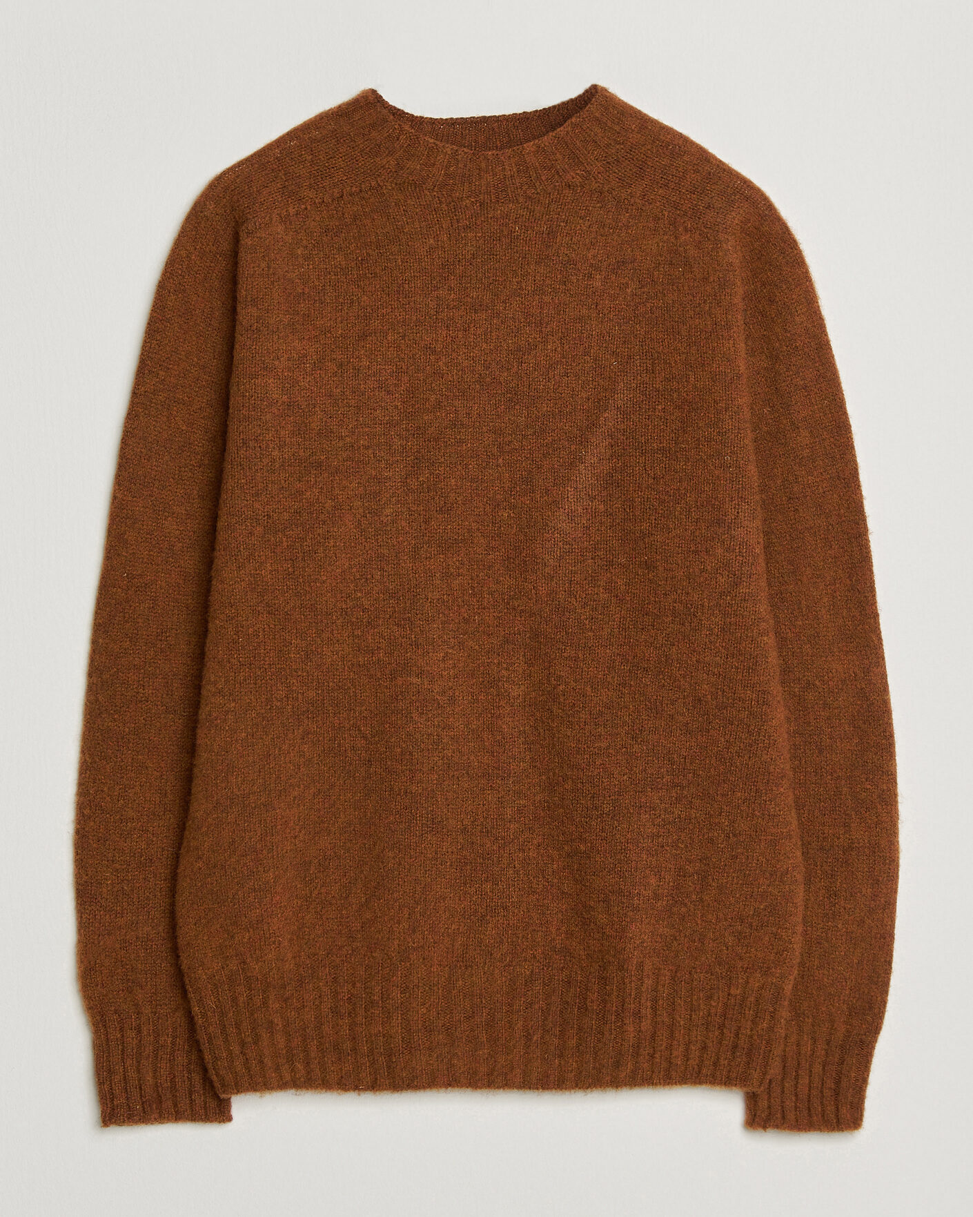Herren | Pullover | Sunspel | Brushed Shetland Crew Neck Dark Tabacco