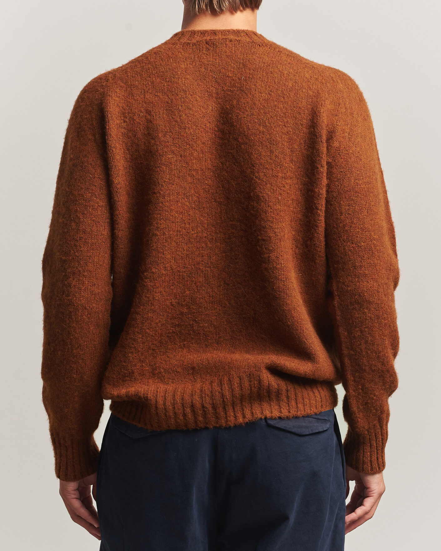 Herren | Pullover | Sunspel | Brushed Shetland Crew Neck Dark Tabacco