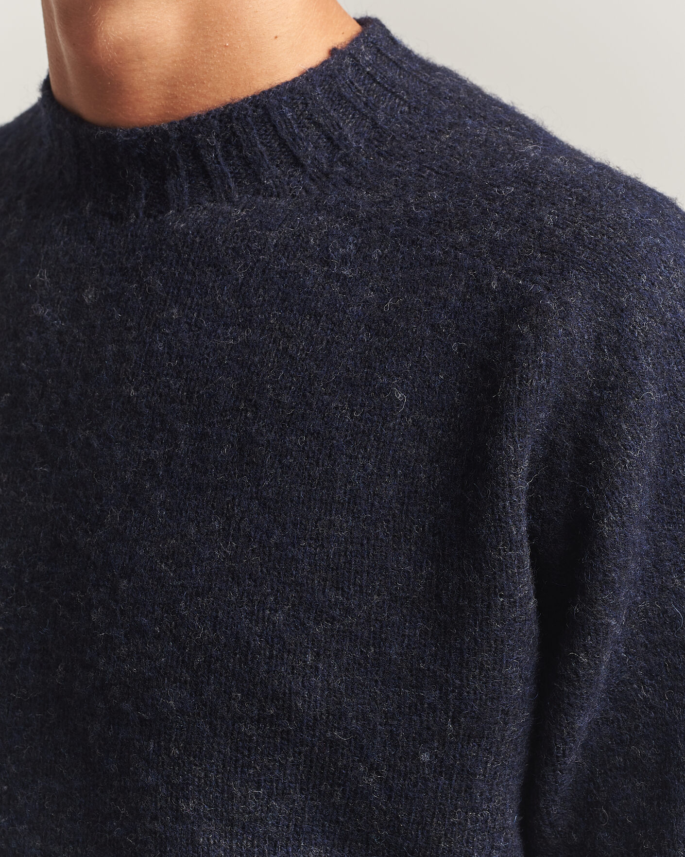 Herren | Pullover | Sunspel | Brushed Shetland Crew Neck Dark Navy