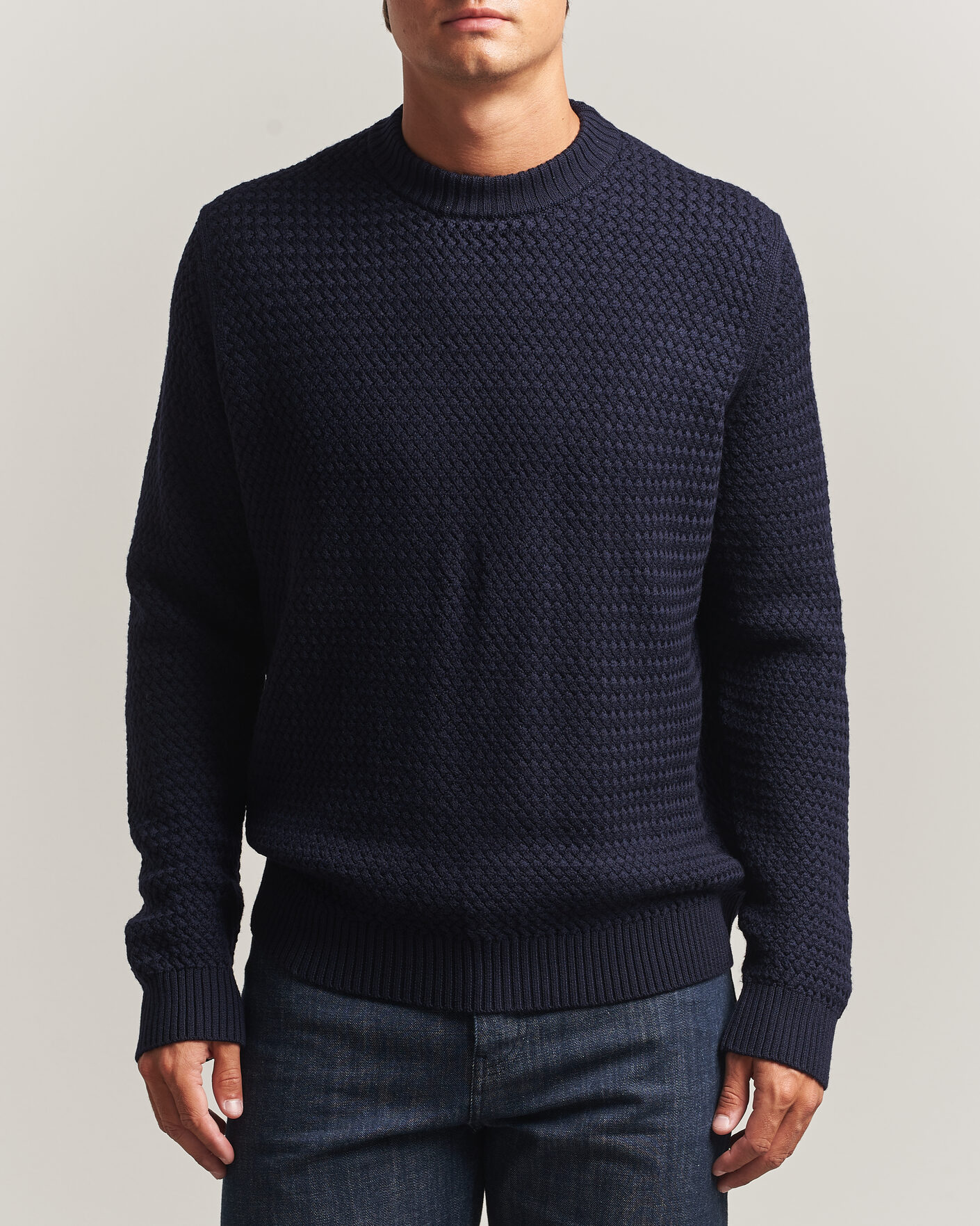 Herren | Pullover | Sunspel | Merino Basketweave Stitch Jumper Navy