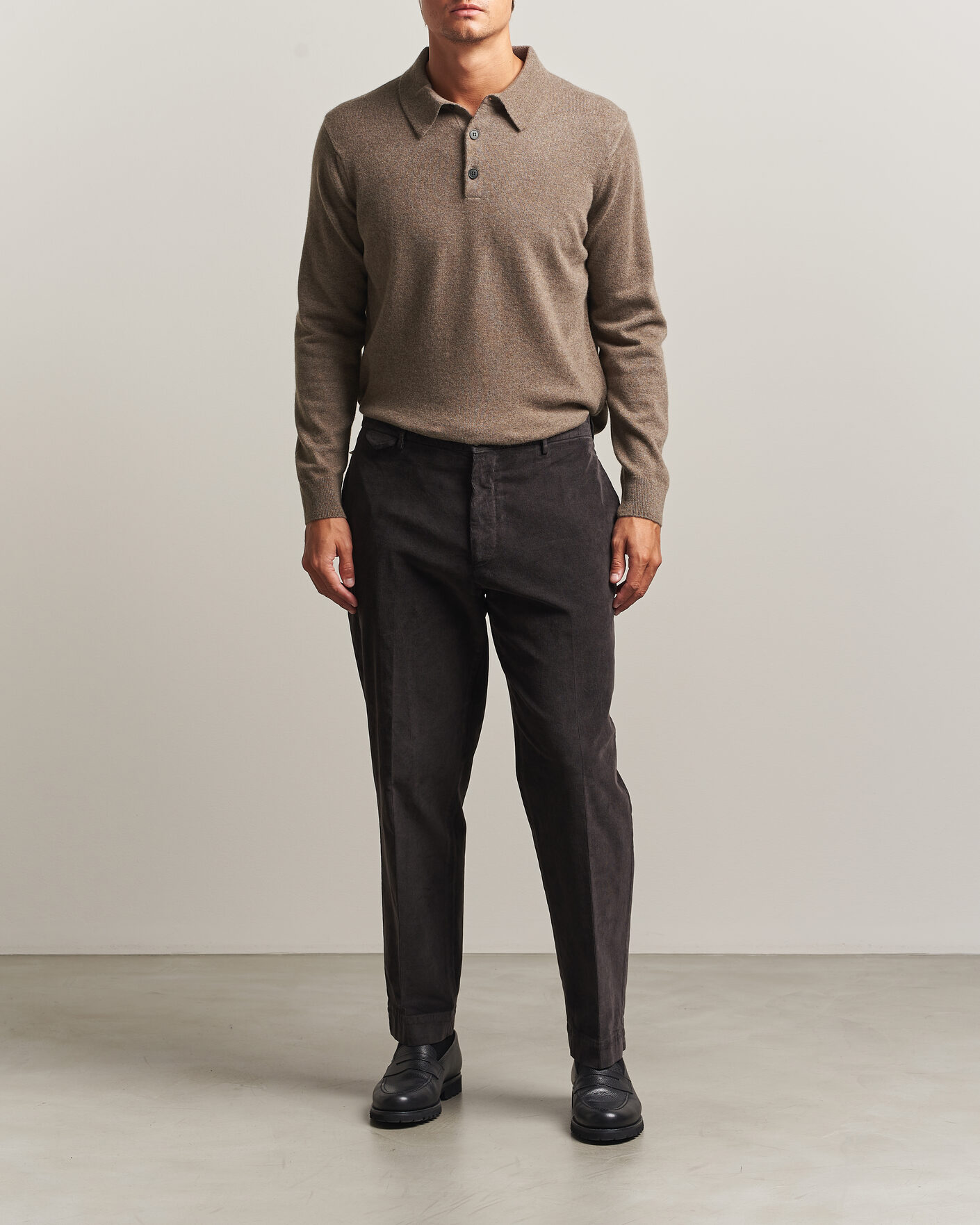 Herren | Pullover | Sunspel | Cashmere Polo Taupe