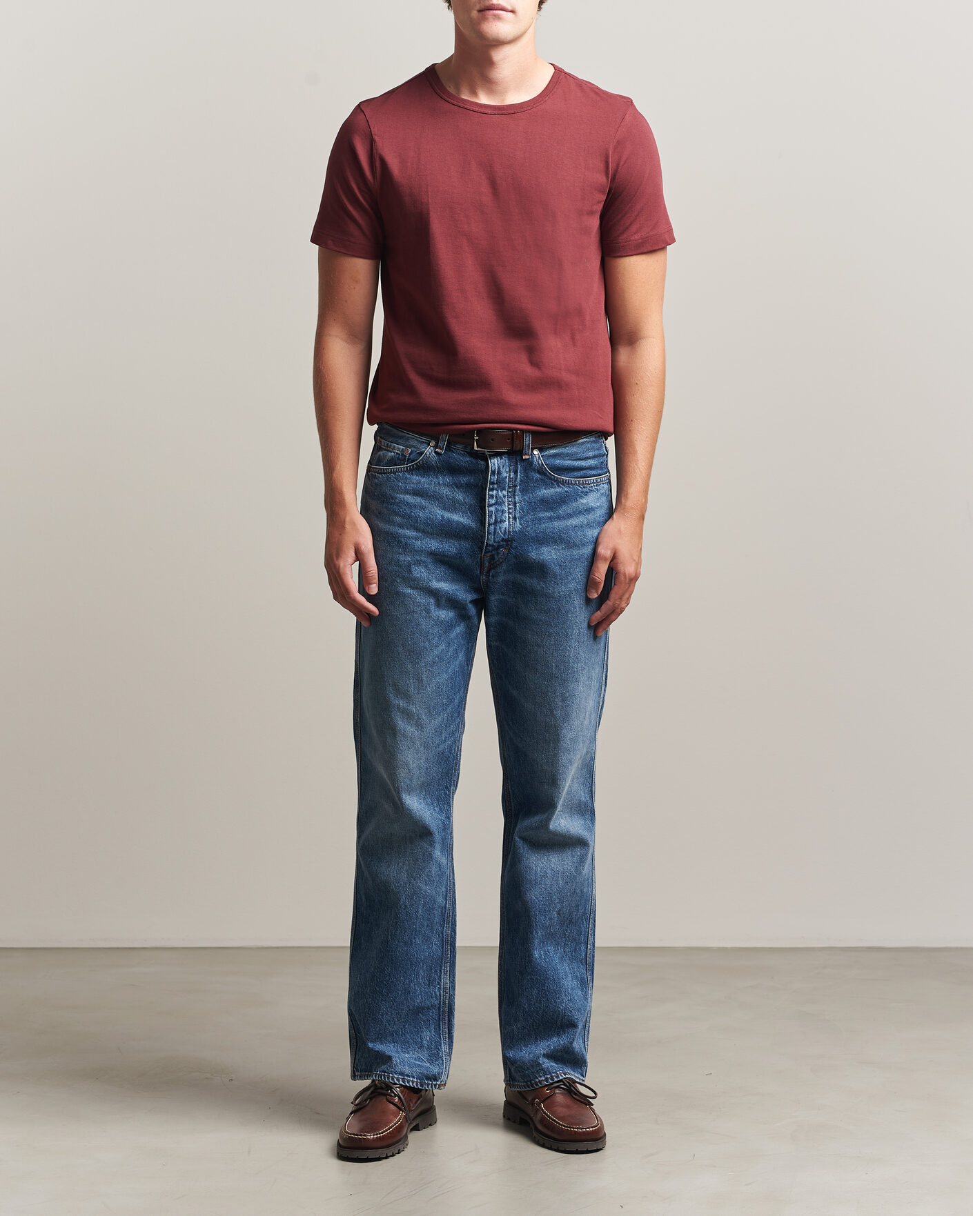 Herren | T-Shirts | Merz b. Schwanen | 1950s Classic Loopwheeled T-shirt Burgundy