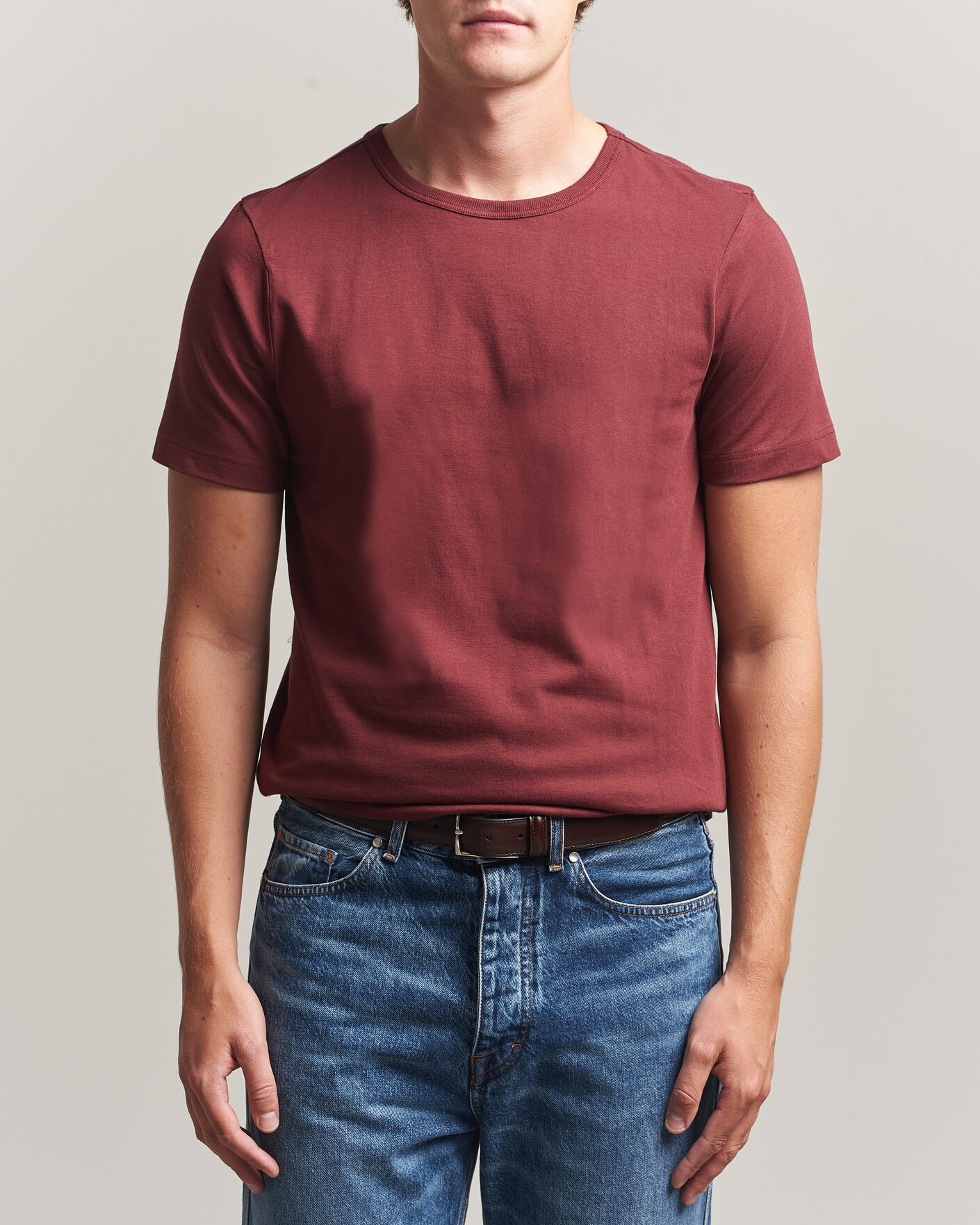 Herren | T-Shirts | Merz b. Schwanen | 1950s Classic Loopwheeled T-shirt Burgundy